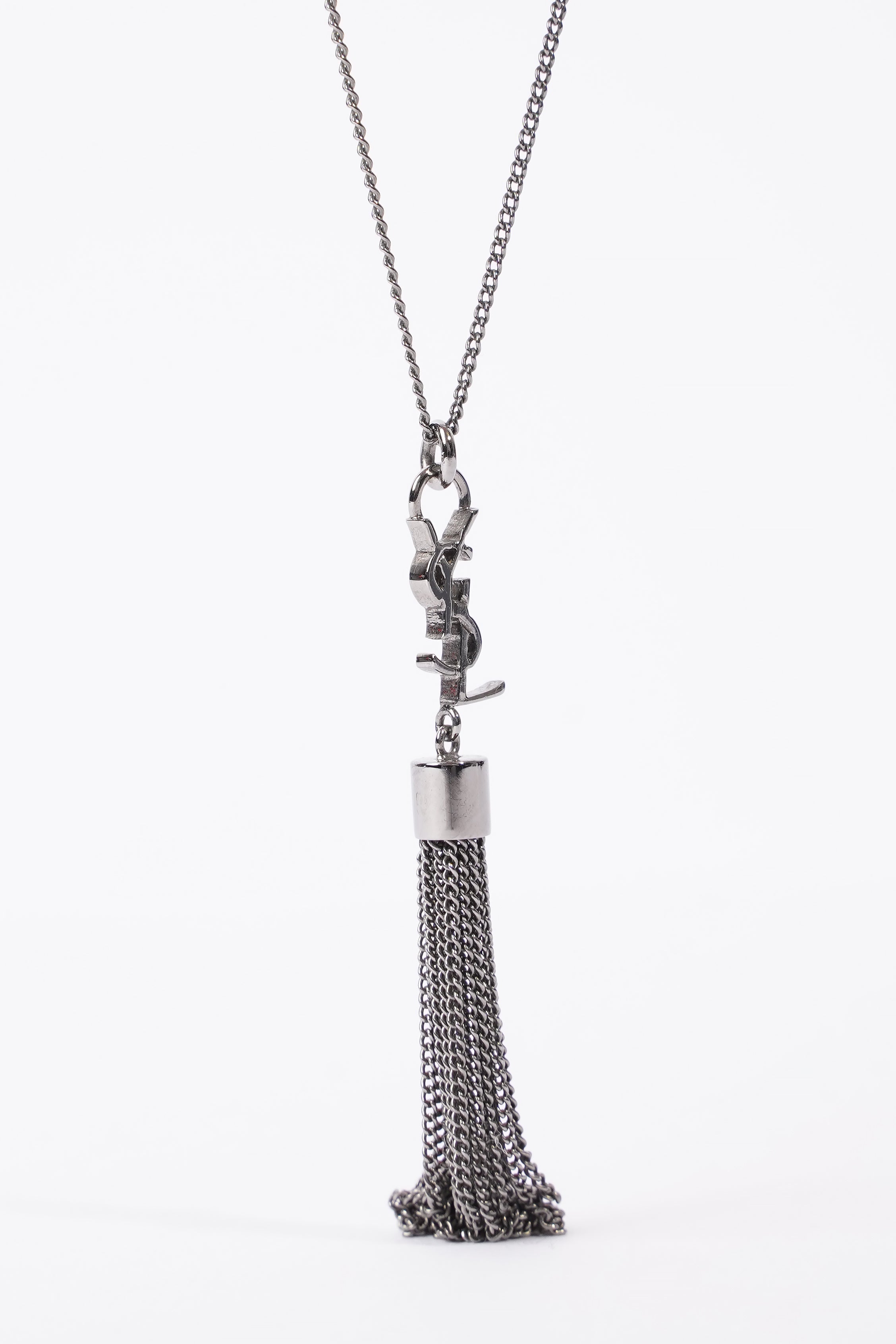 Saint Laurent YSL Tassel Necklace Silver Base Metal