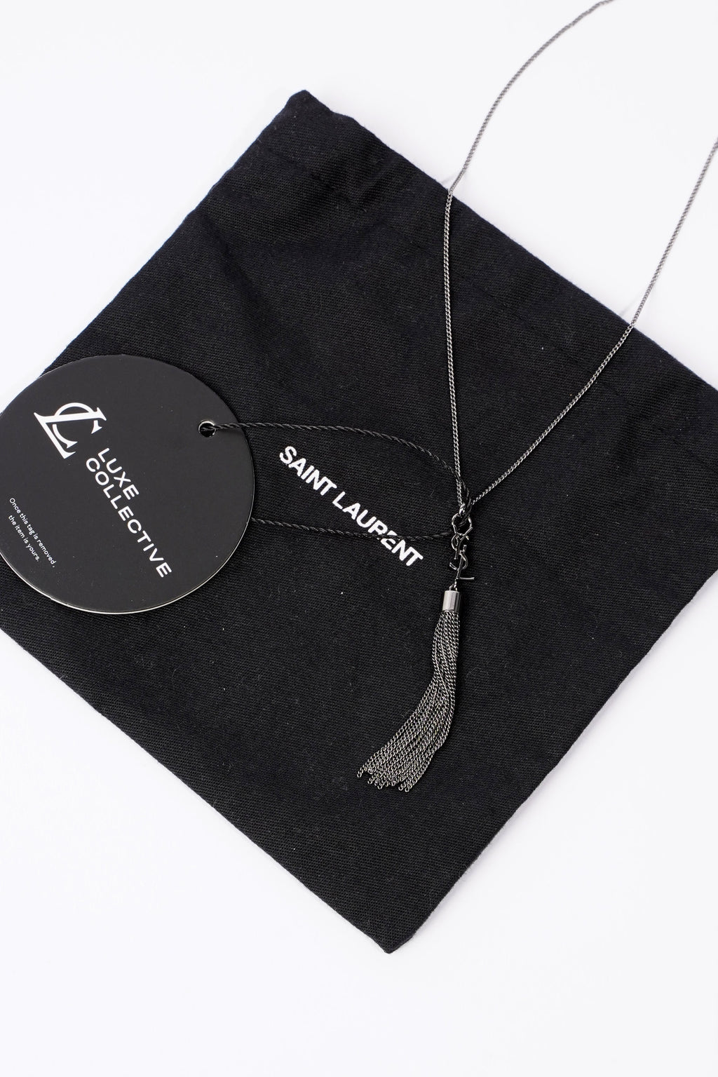 Saint Laurent YSL Tassel Necklace Silver Base Metal