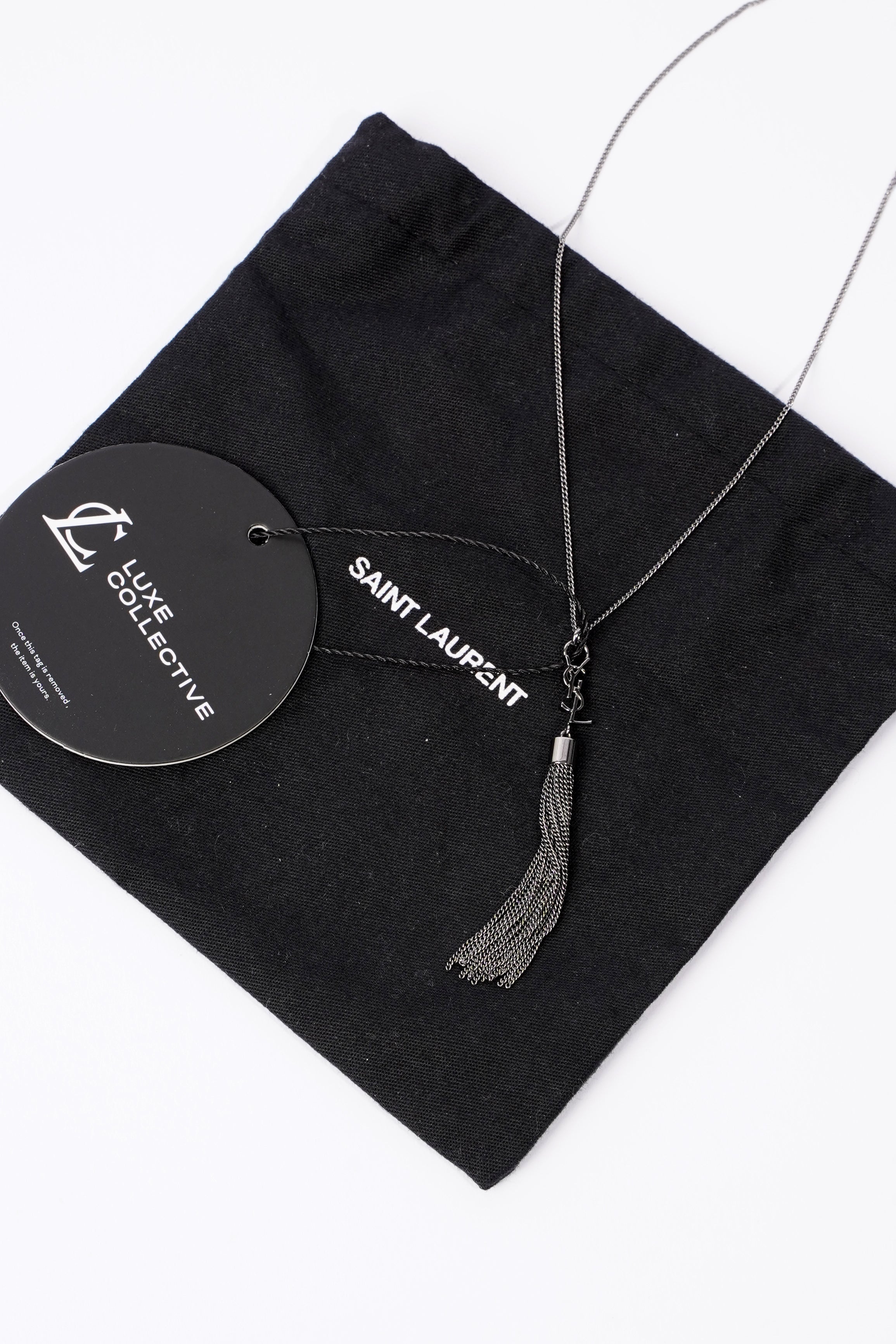 Saint Laurent YSL Tassel Necklace Silver Base Metal