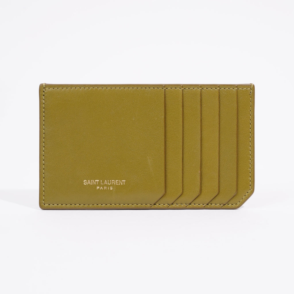 Saint Laurent 5 Fragments Card Holder Olive Green Calfskin Leather
