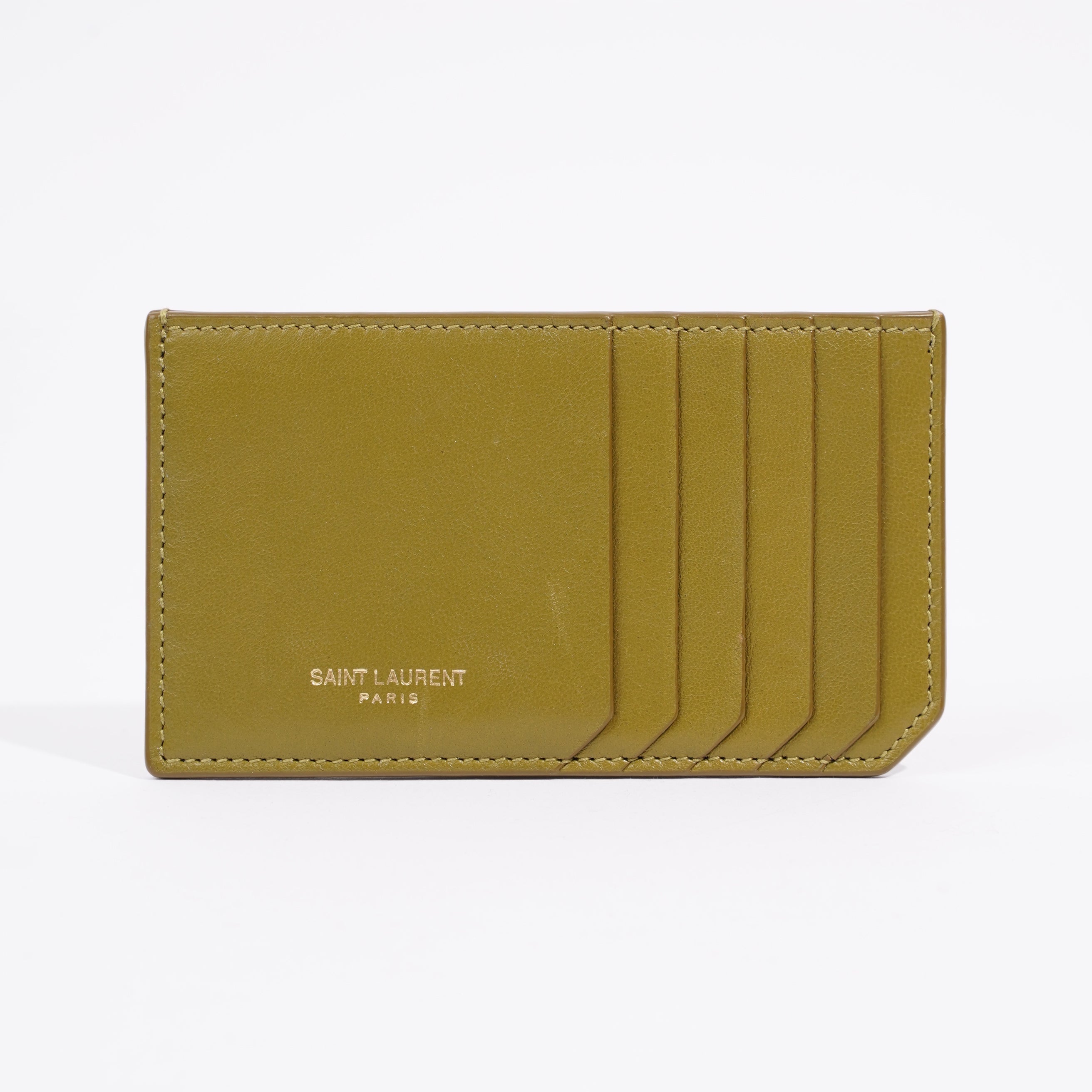 Saint Laurent 5 Fragments Card Holder Olive Green Calfskin Leather