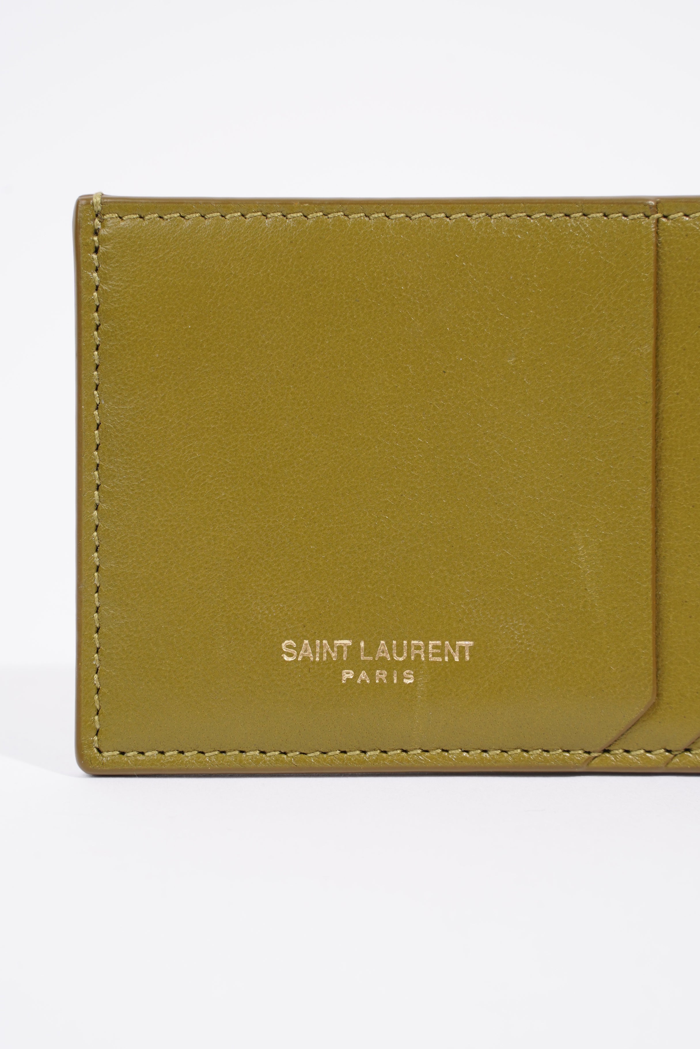 Saint Laurent 5 Fragments Card Holder Olive Green Calfskin Leather