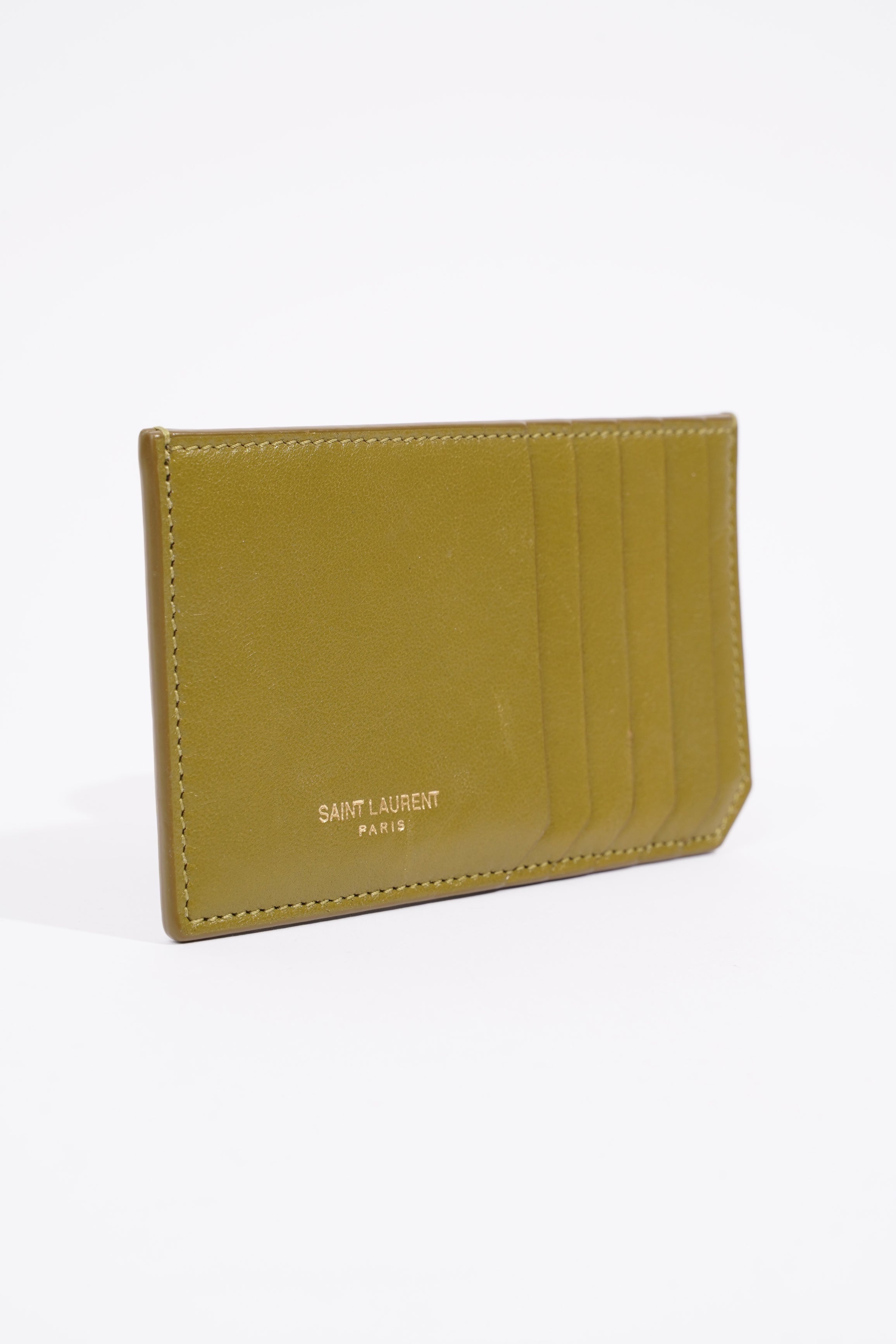 Saint Laurent 5 Fragments Card Holder Olive Green Calfskin Leather