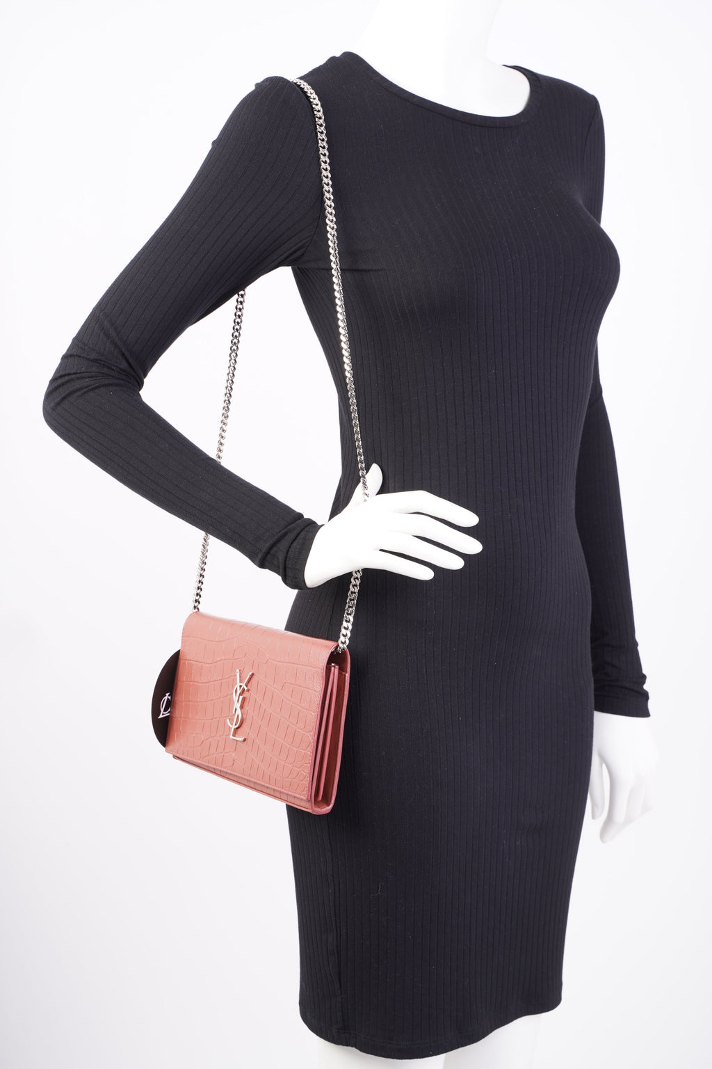 Saint Laurent Chain Wallet Dark Pink Embossed Leather