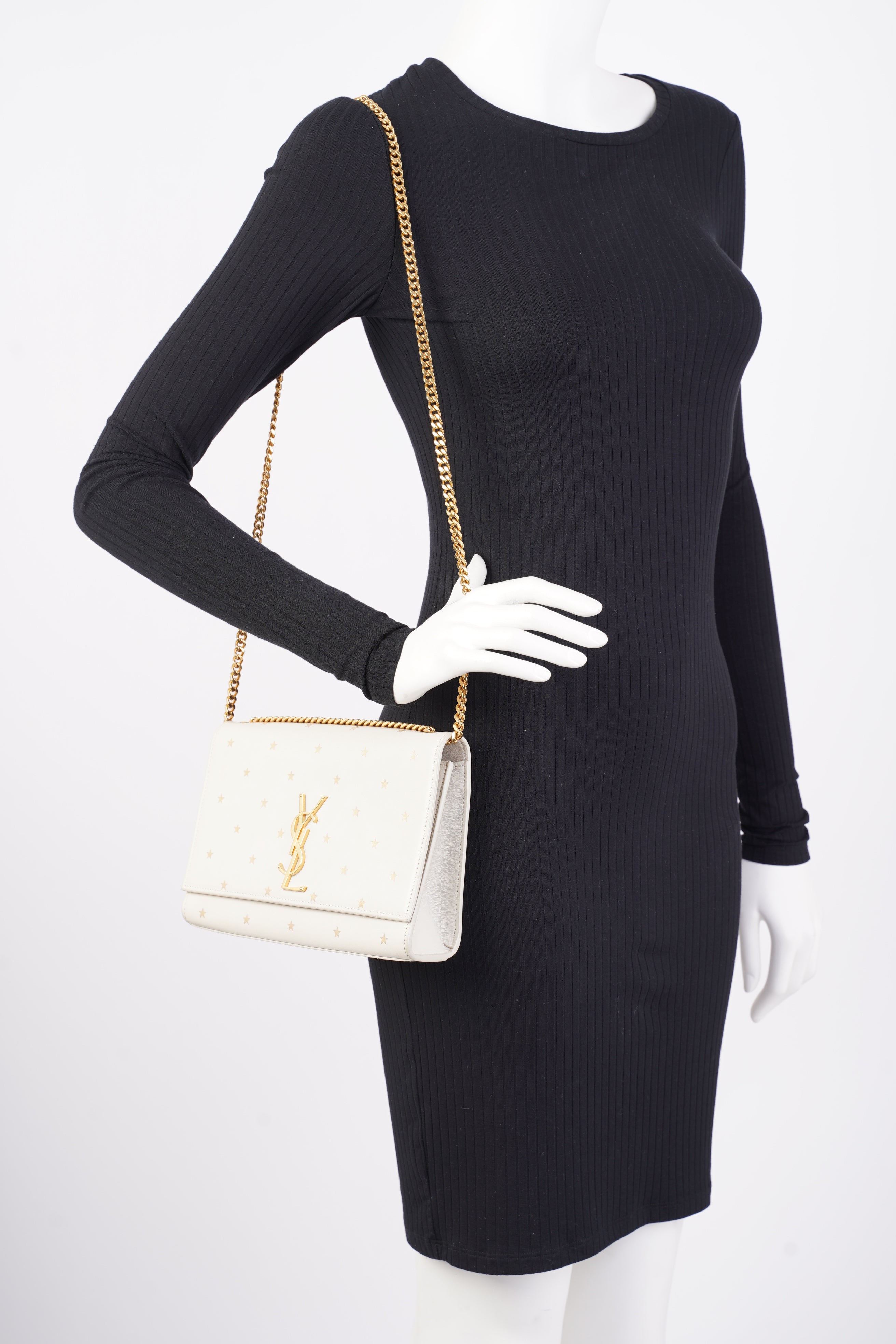 Saint Laurent Kate Cream / Gold Leather Medium