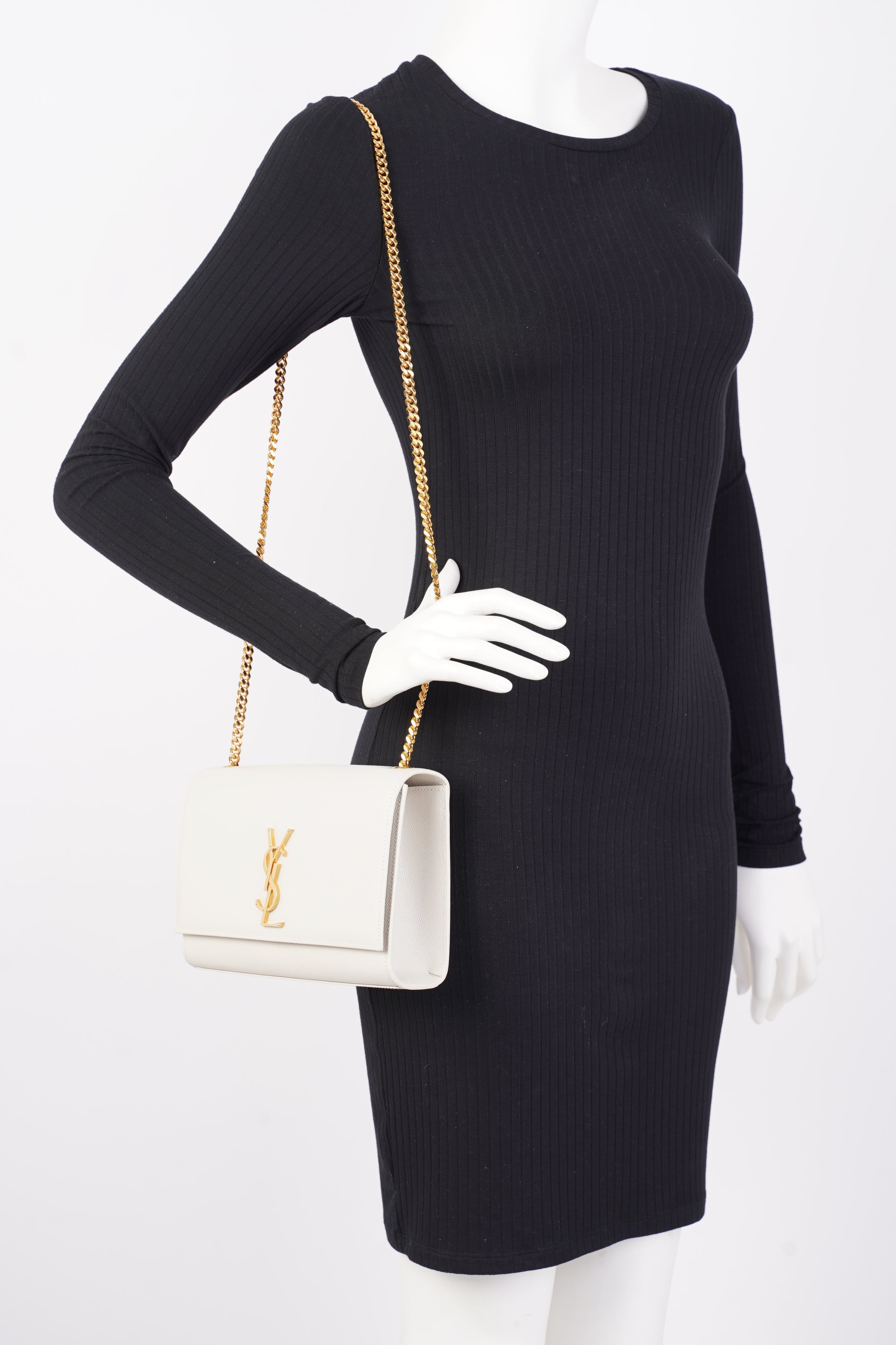 Saint Laurent Kate Cream Calfskin Leather Medium