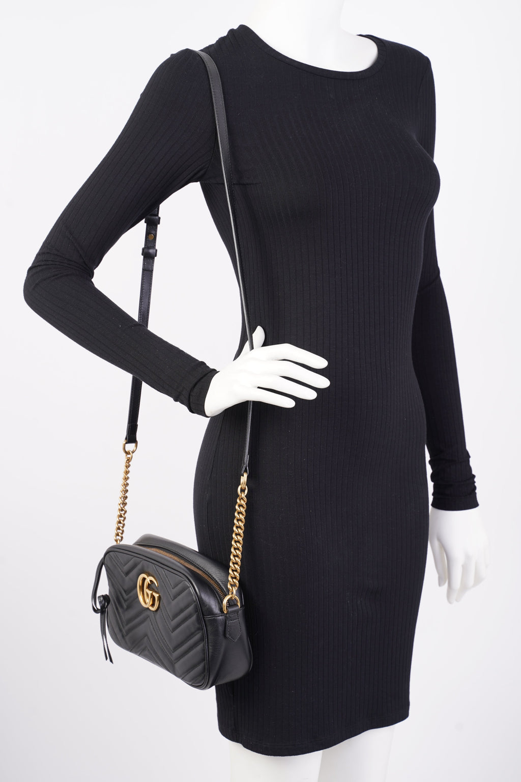 Gucci Marmont Zip Black Matelasse Leather Small