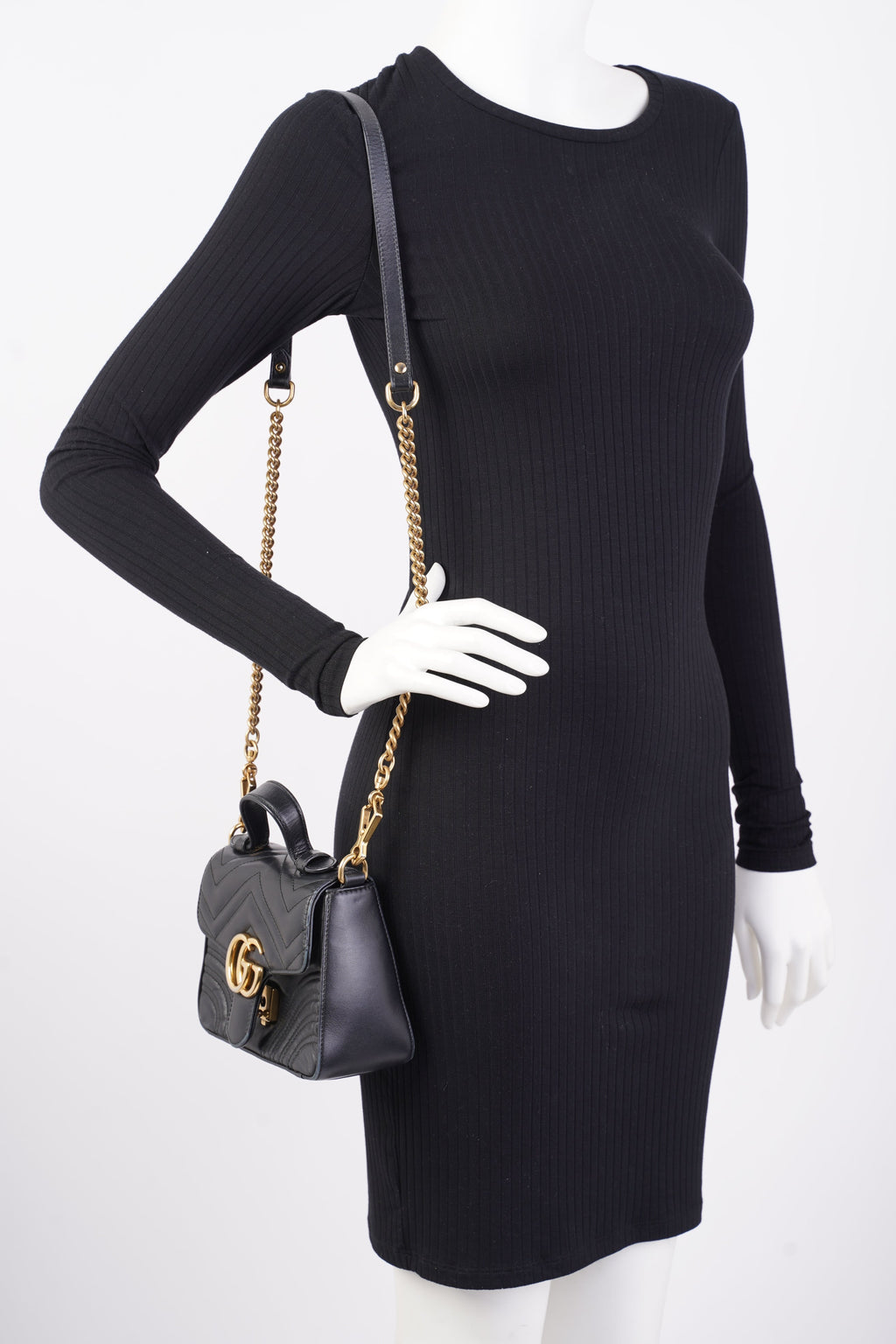 Gucci GG Marmont Mini Top Handle Black Matelasse Leather