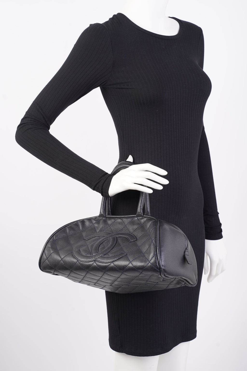 Chanel Quilted Leather Handbag Navy Caviar Leather