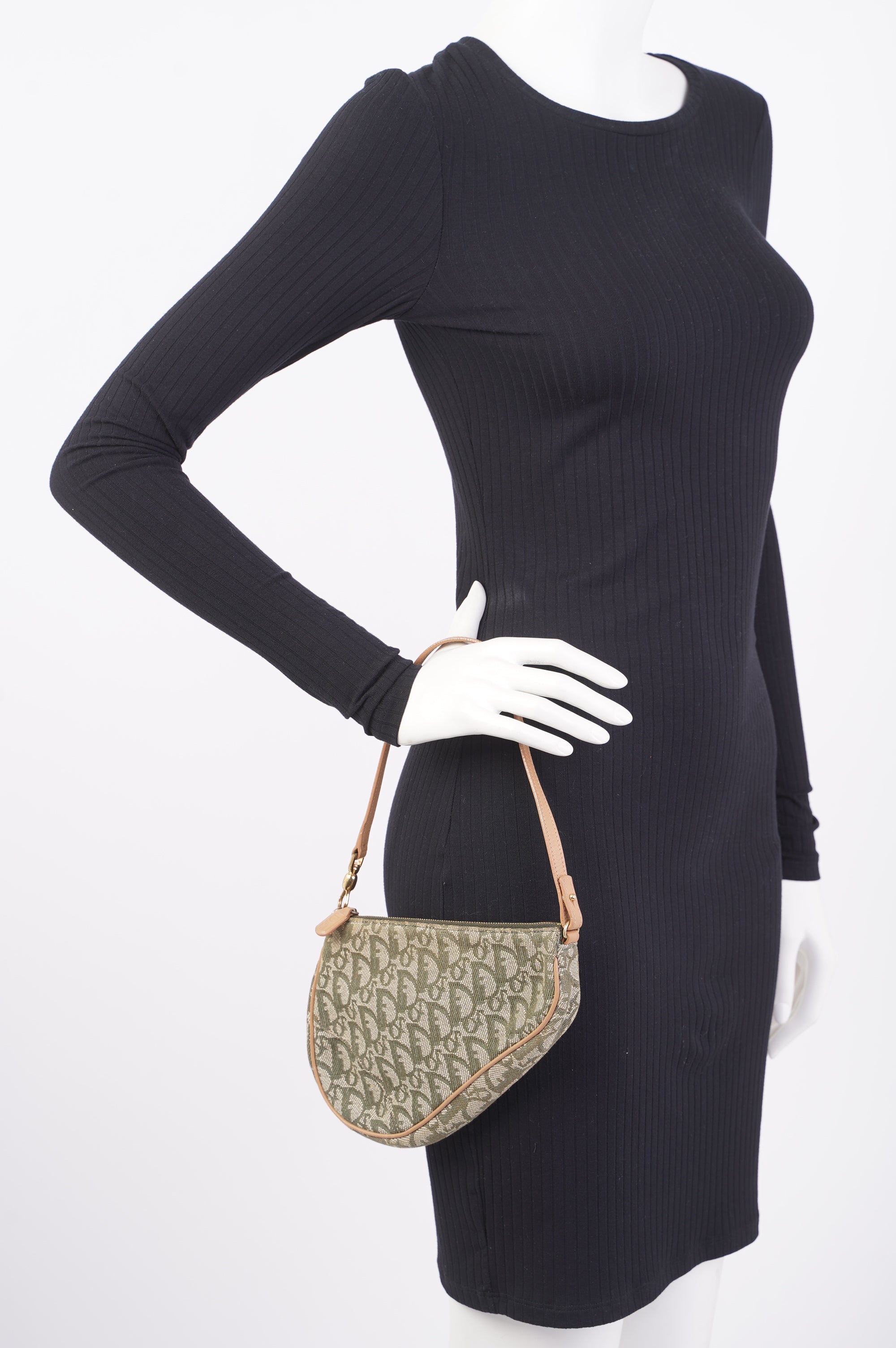 Christian Dior Saddle Bag Khaki / Brown Canvas Mini