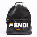 Fendi Fendimania Backpack Black / White / Orange Logo Coated Canvas