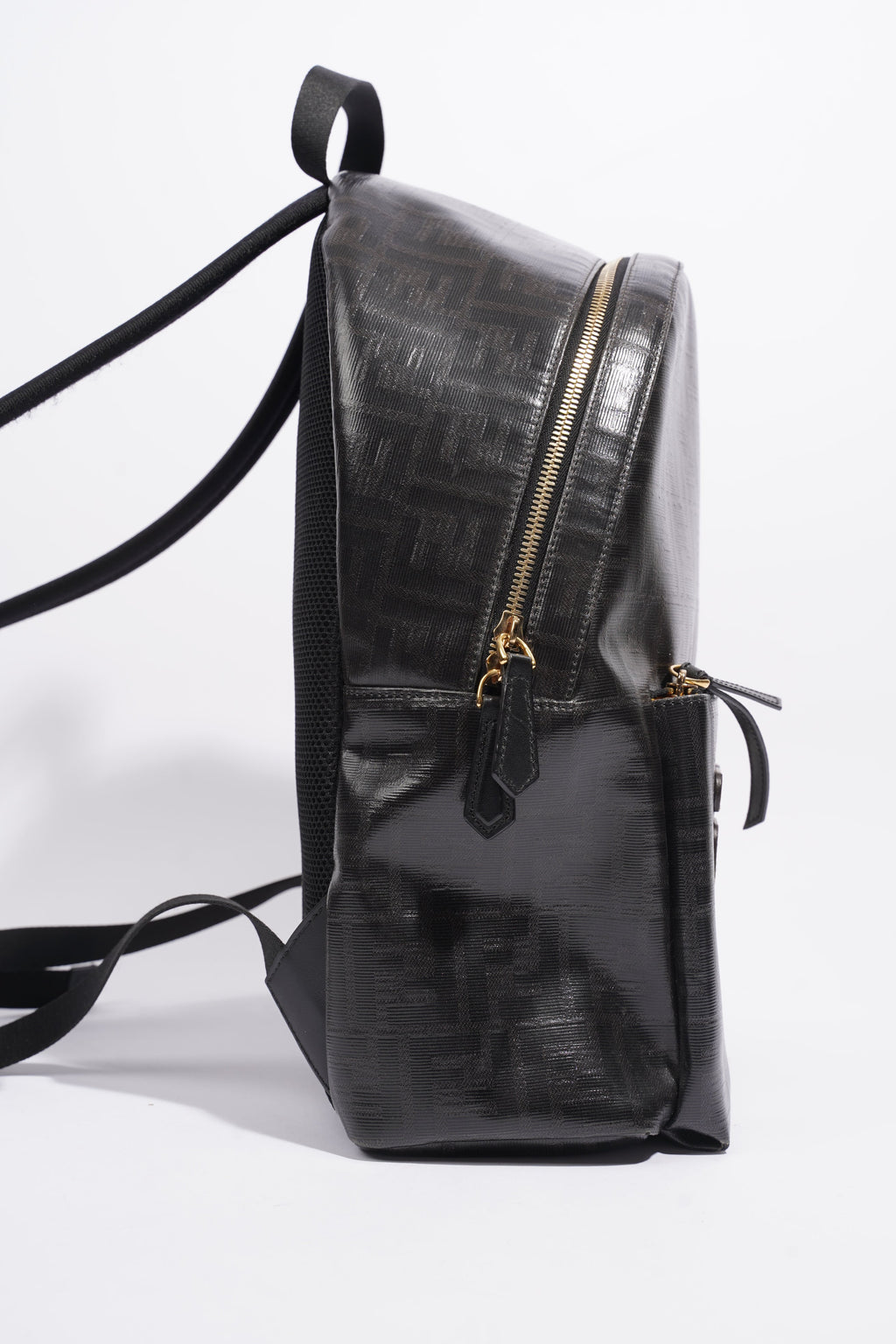 Fendi Fendimania Backpack Black / White / Orange Logo Coated Canvas
