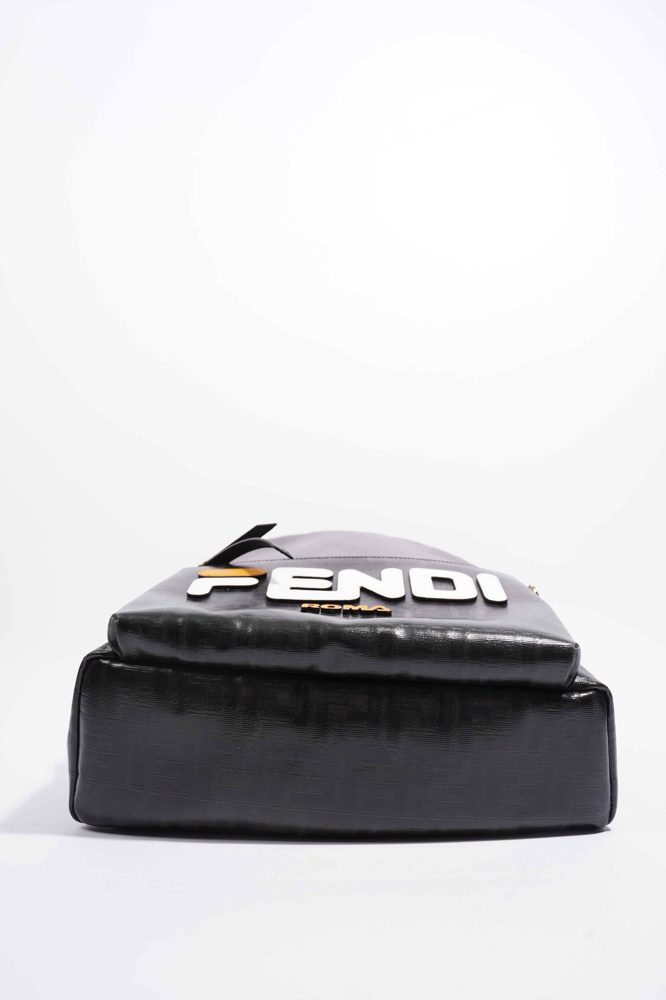 Fendi Fendimania Backpack Black / White / Orange Logo Coated Canvas