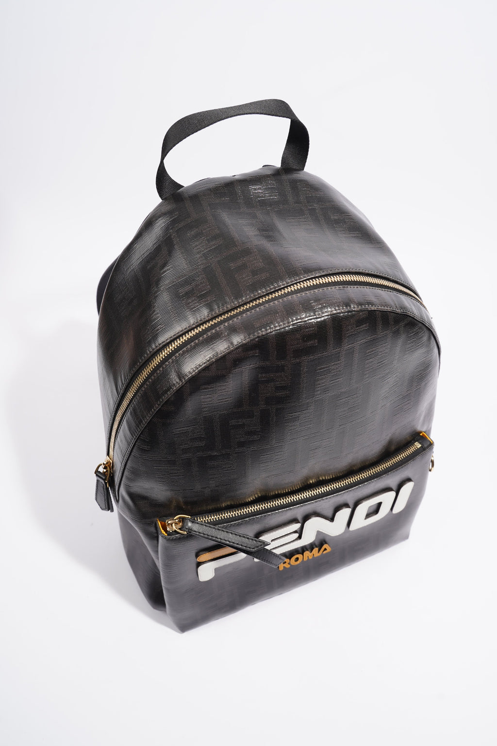 Fendi Fendimania Backpack Black / White / Orange Logo Coated Canvas