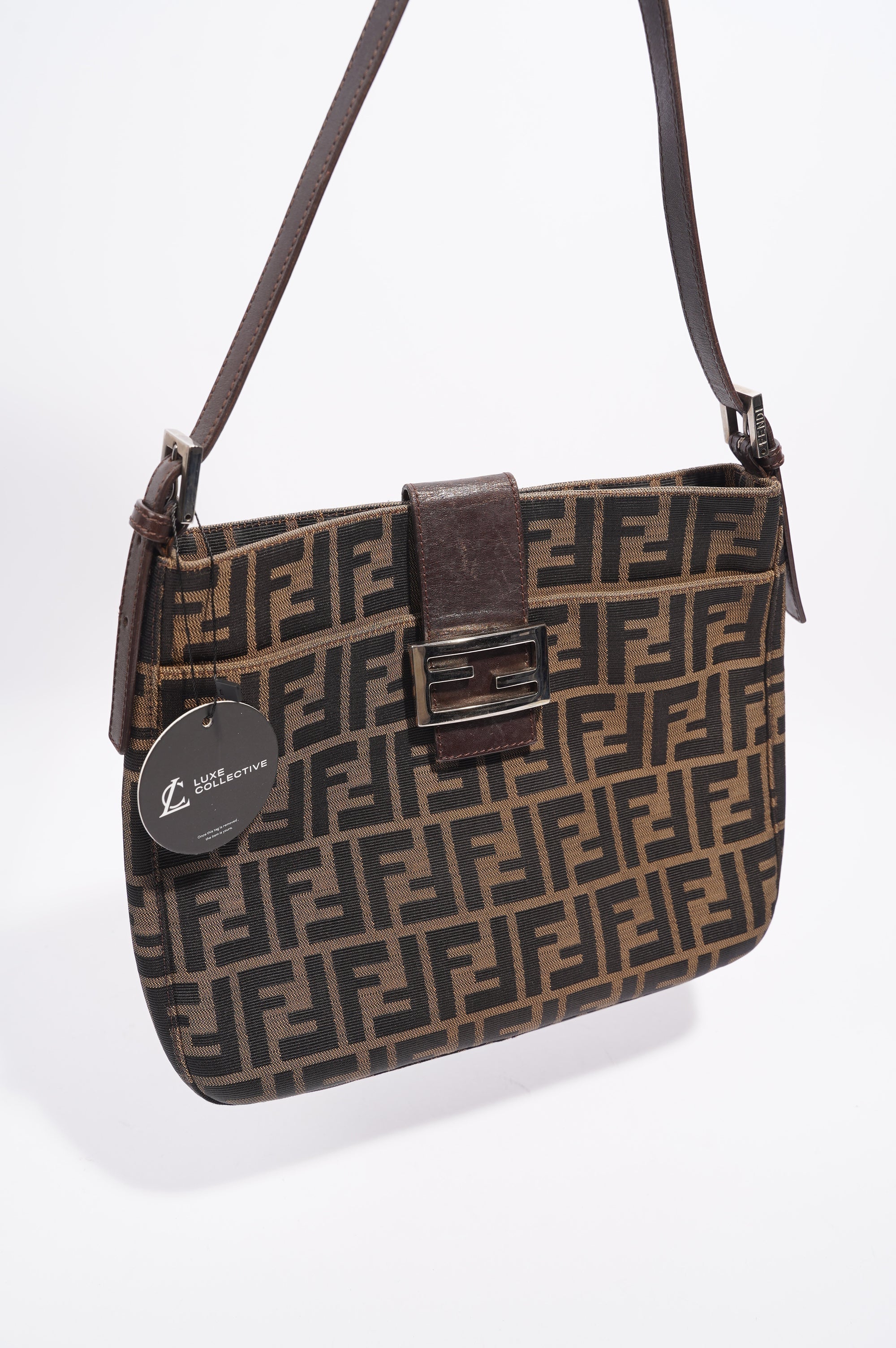 Fendi Double Flap Bag Brown Zucca Canvas