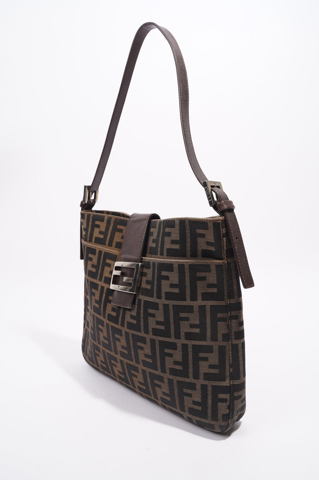 Fendi Double Flap Bag Brown Zucca Canvas