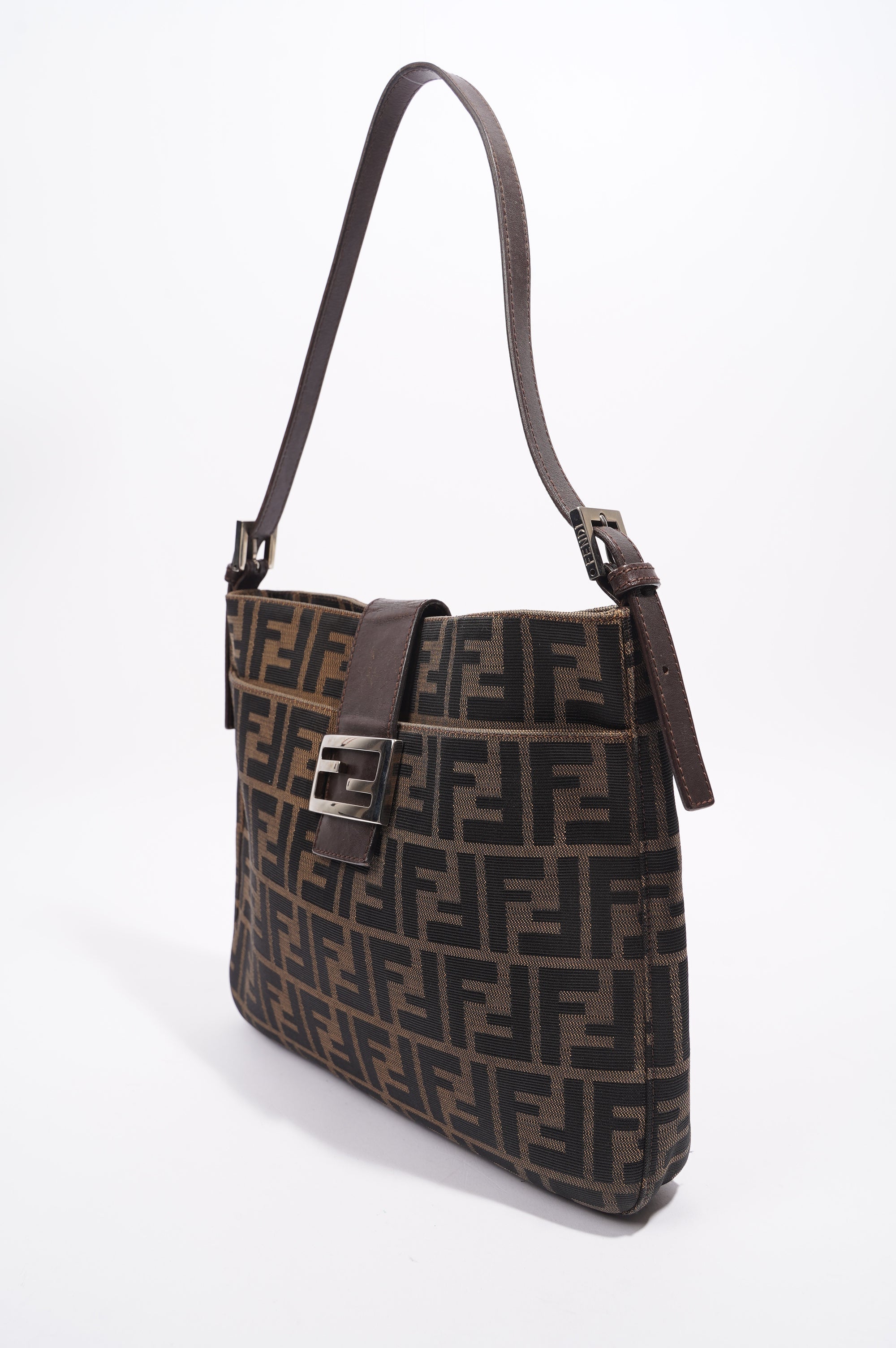 Fendi Double Flap Bag Brown Zucca Canvas