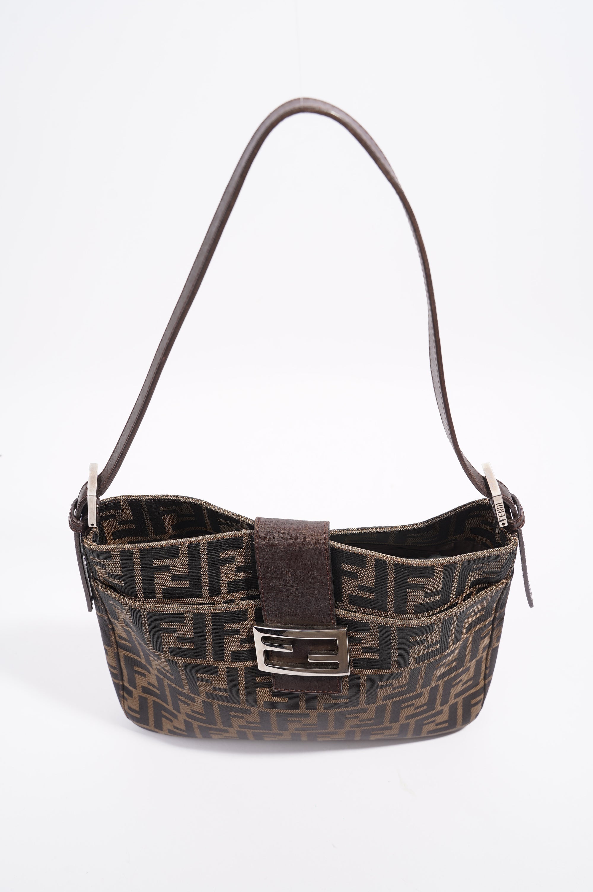 Fendi Double Flap Bag Brown Zucca Canvas