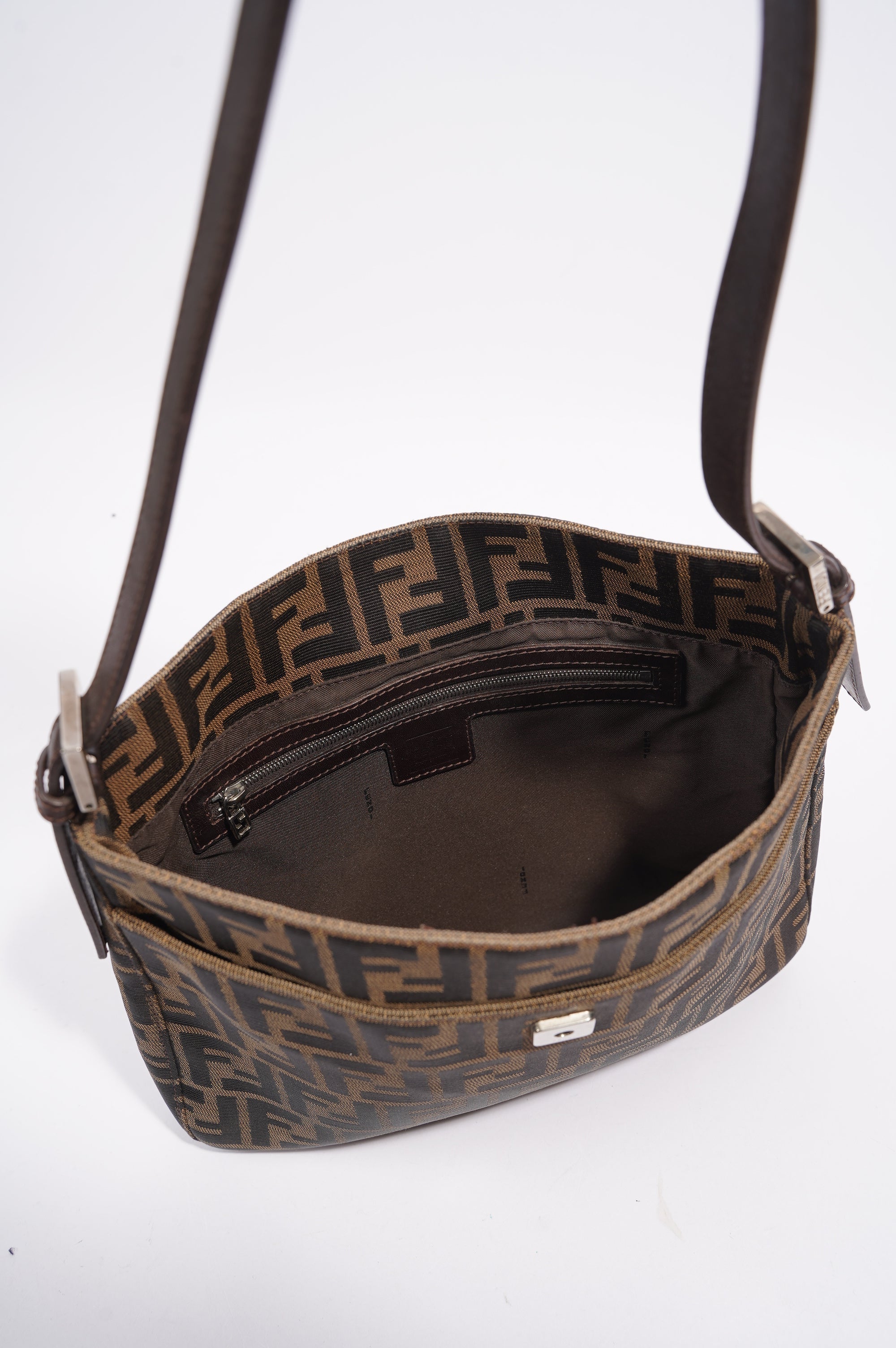 Fendi Double Flap Bag Brown Zucca Canvas