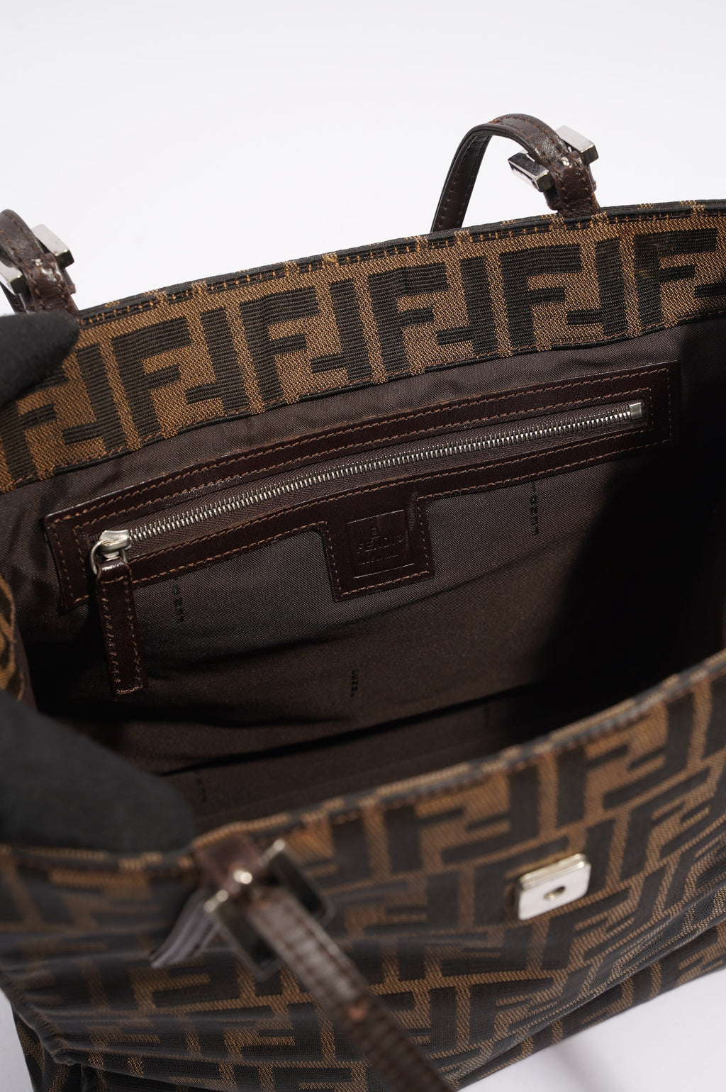 Fendi Print Shoulder Bag Brown Zucca Canvas