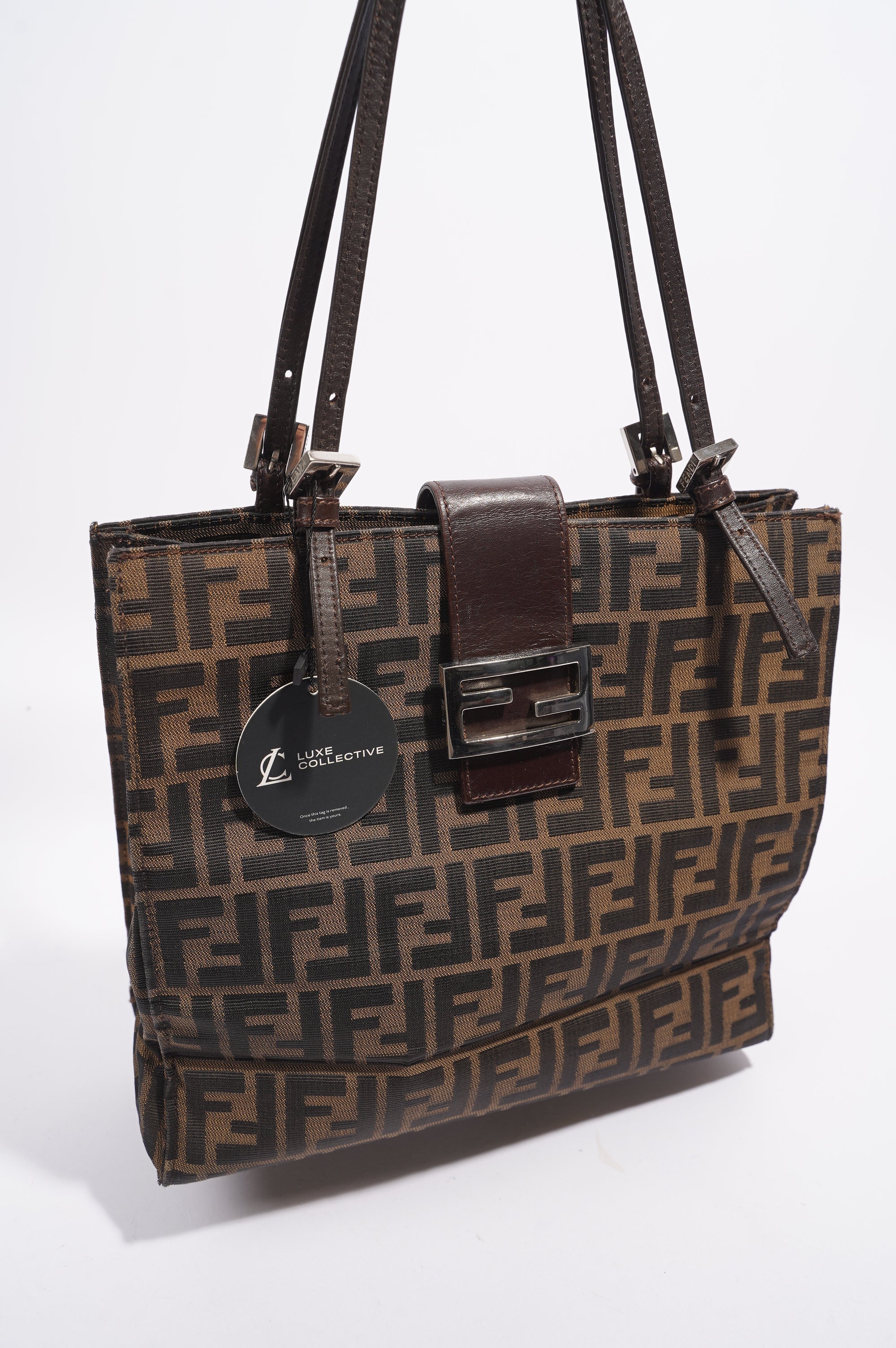 Fendi Print Shoulder Bag Brown Zucca Canvas