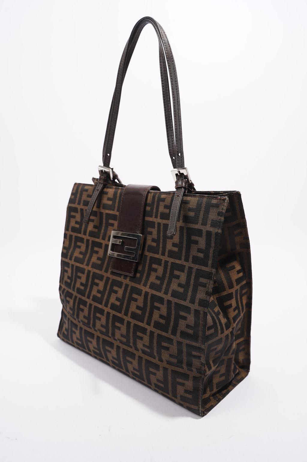 Fendi Print Shoulder Bag Brown Zucca Canvas