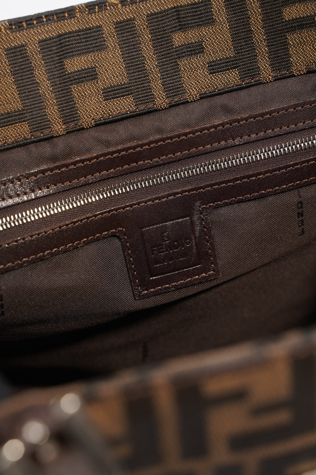 Fendi Print Shoulder Bag Brown Zucca Canvas