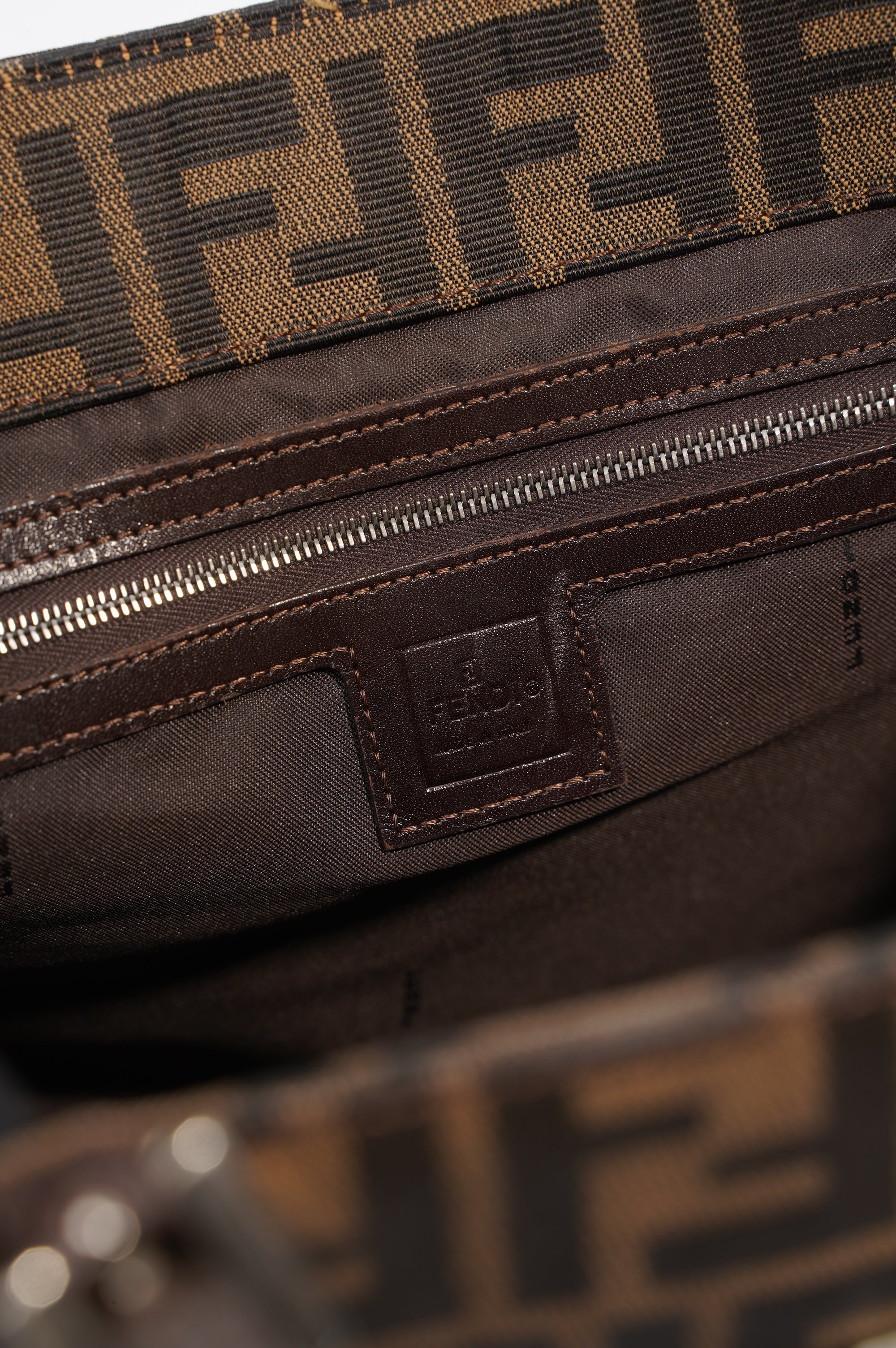 Fendi Print Shoulder Bag Brown Zucca Canvas