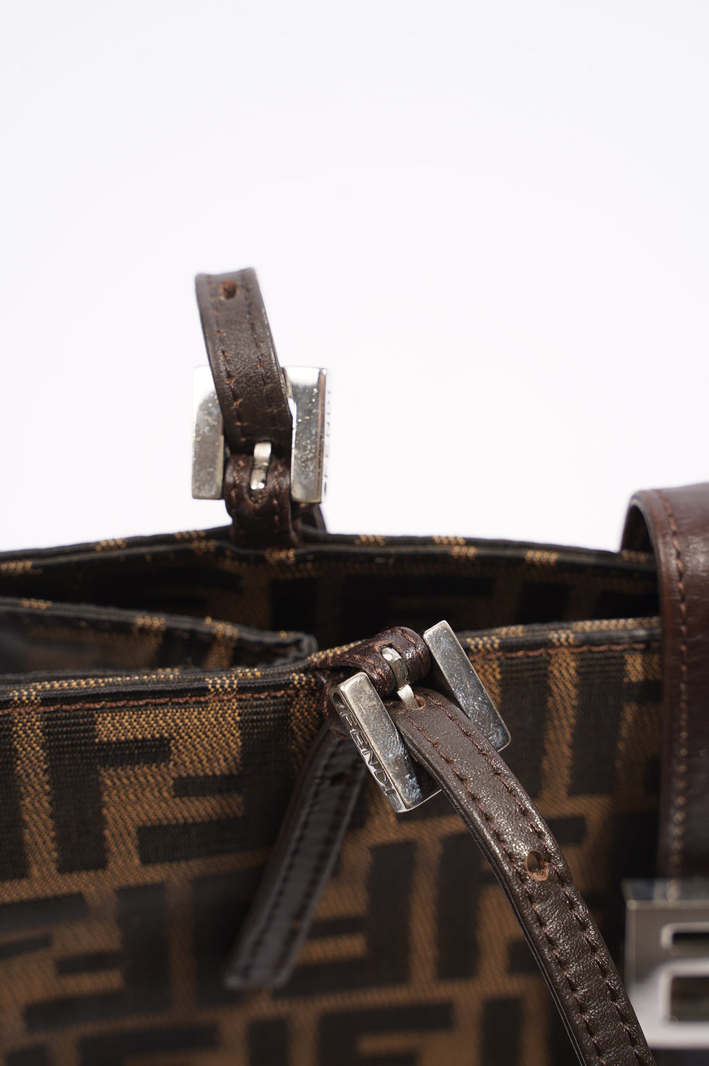 Fendi Print Shoulder Bag Brown Zucca Canvas