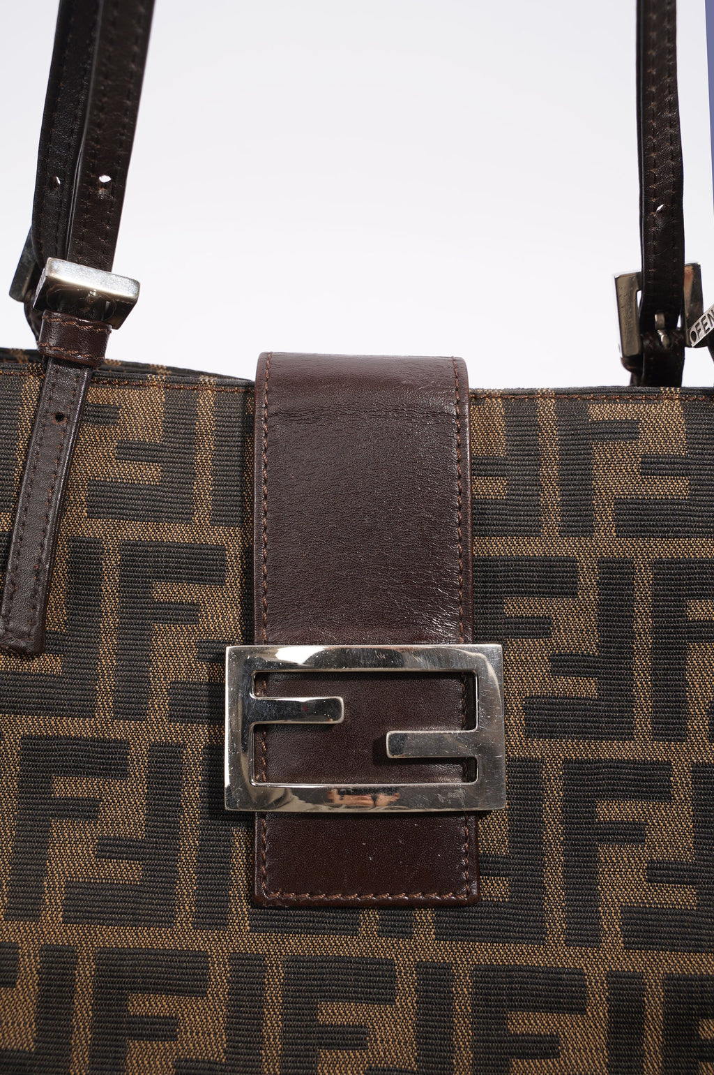 Fendi Print Shoulder Bag Brown Zucca Canvas