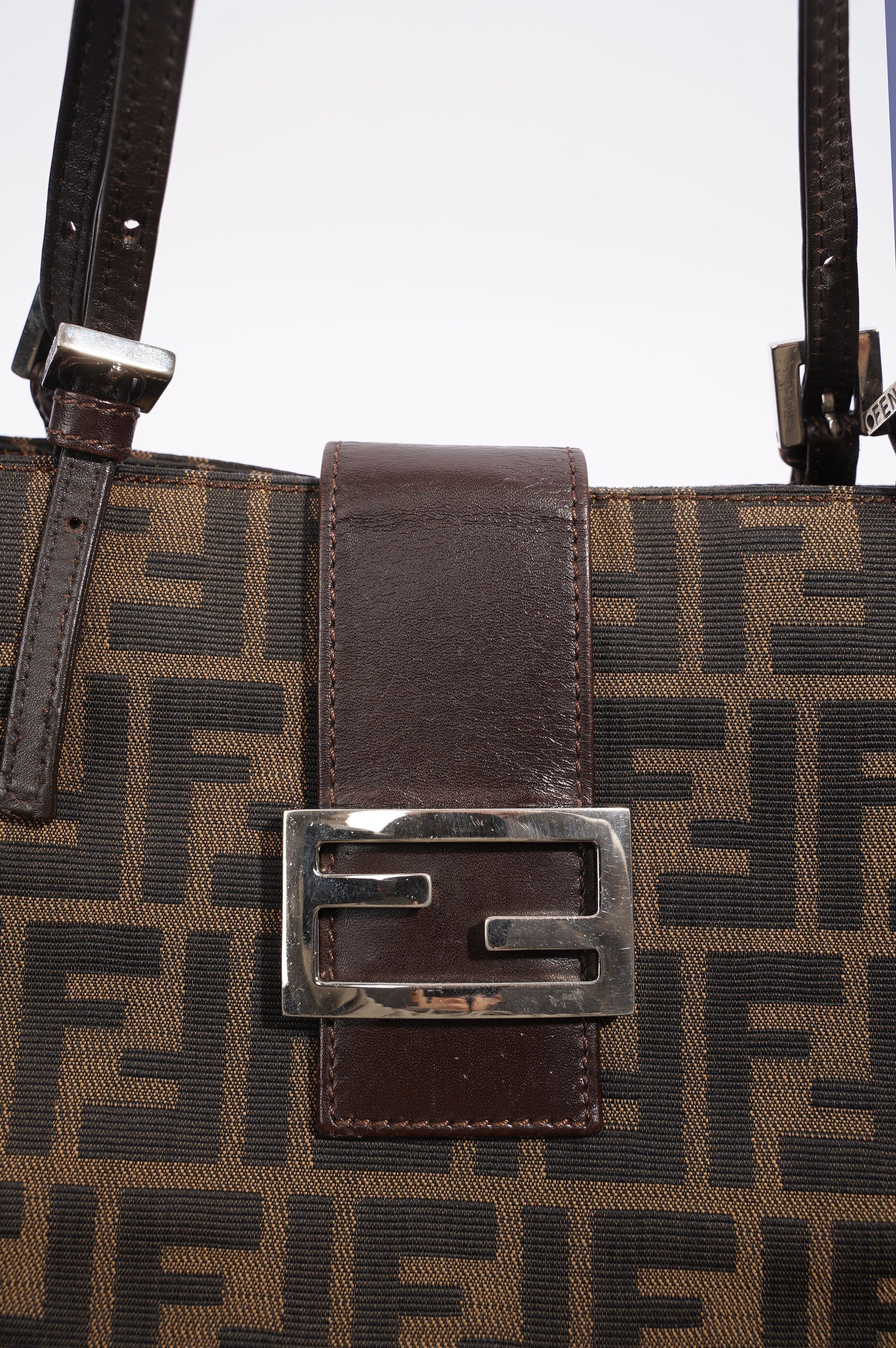 Fendi Print Shoulder Bag Brown Zucca Canvas