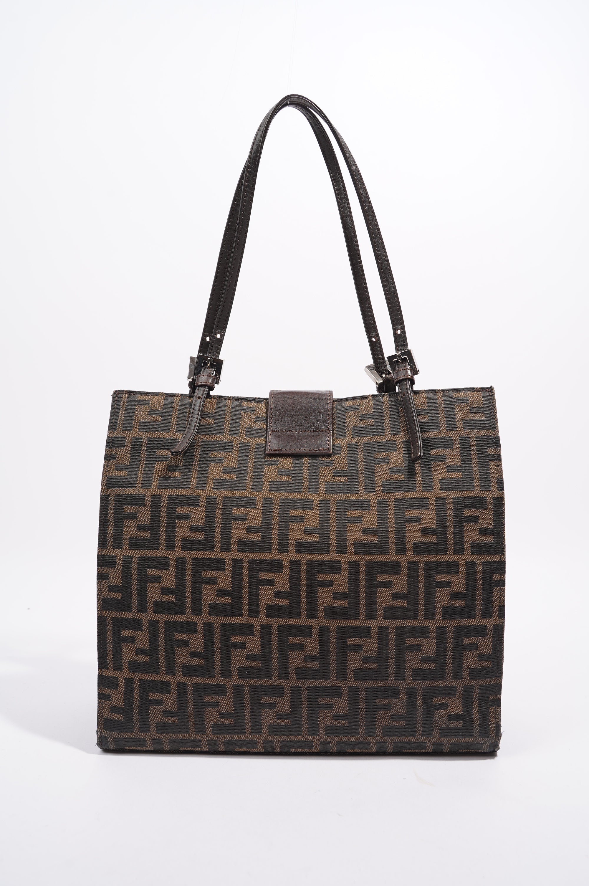 Fendi Print Shoulder Bag Brown Zucca Canvas