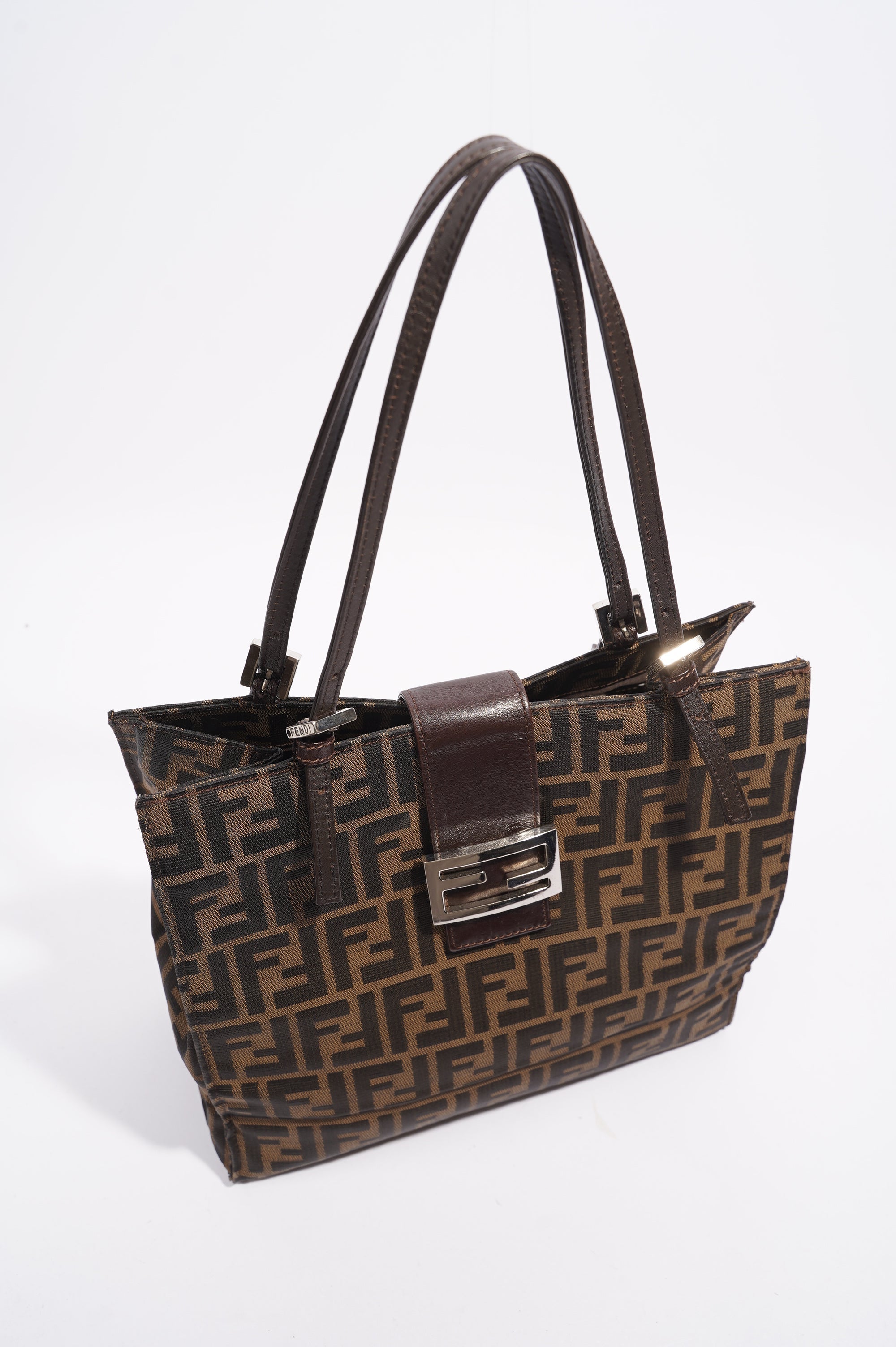 Fendi Print Shoulder Bag Brown Zucca Canvas