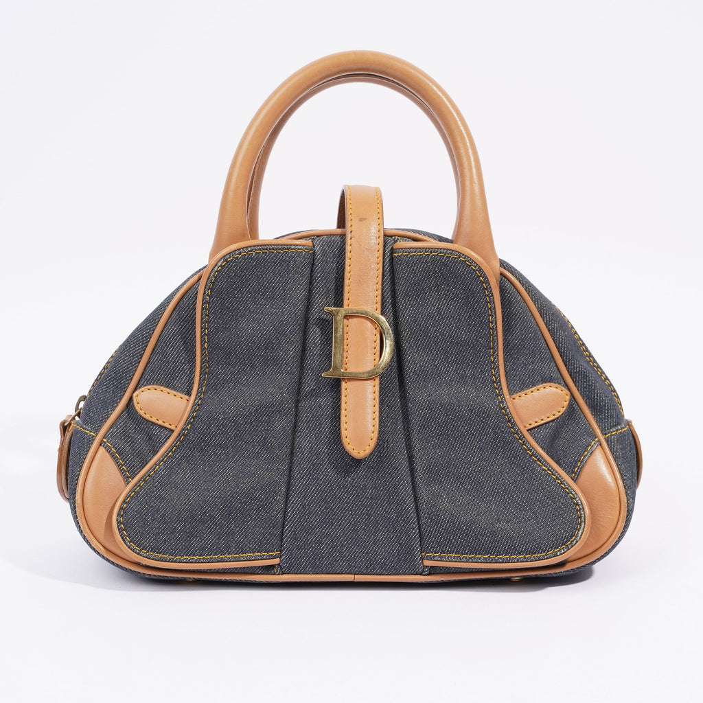 Christian Dior D Logo Handbag Denim / Brown Denim