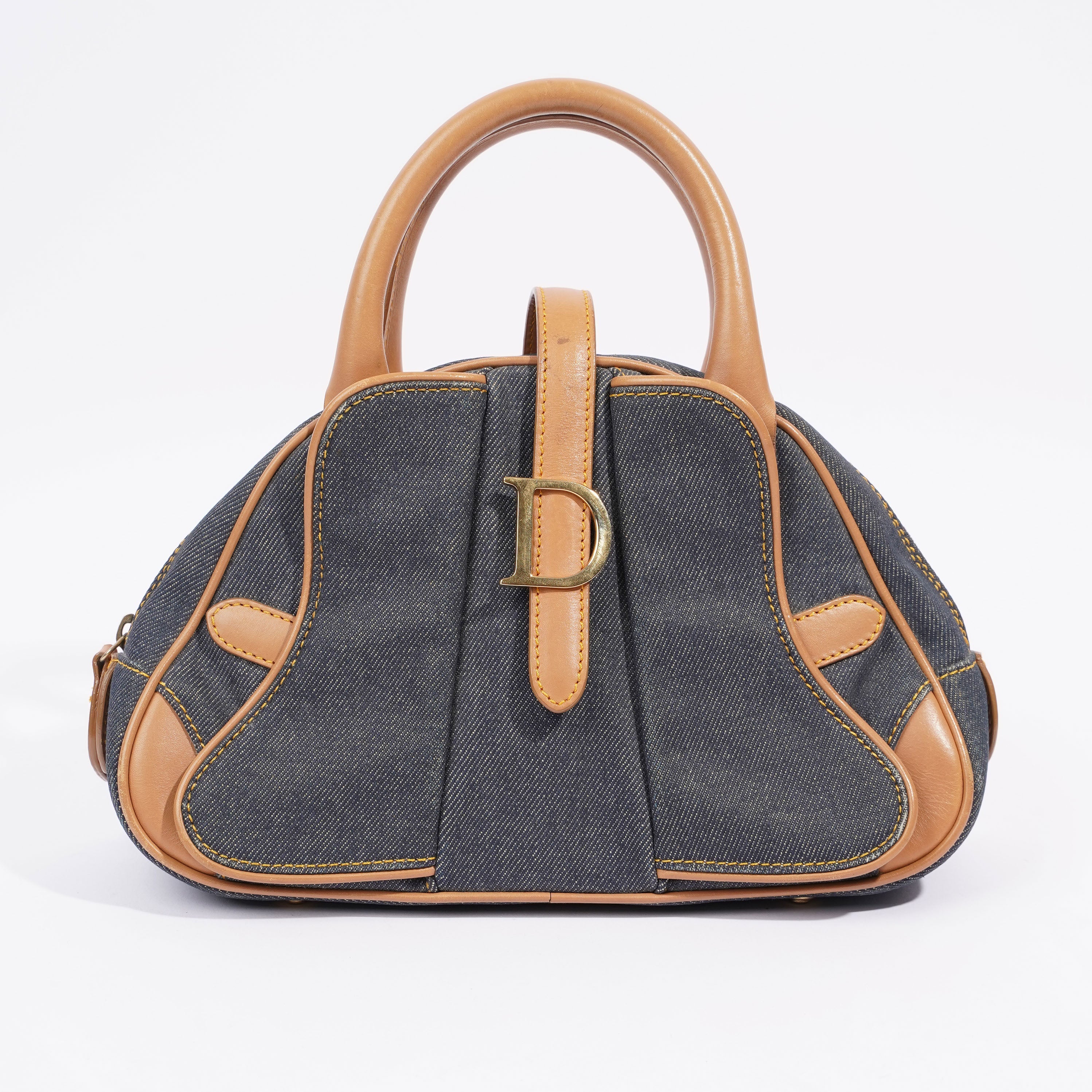 Christian Dior D Logo Handbag Denim / Brown Denim