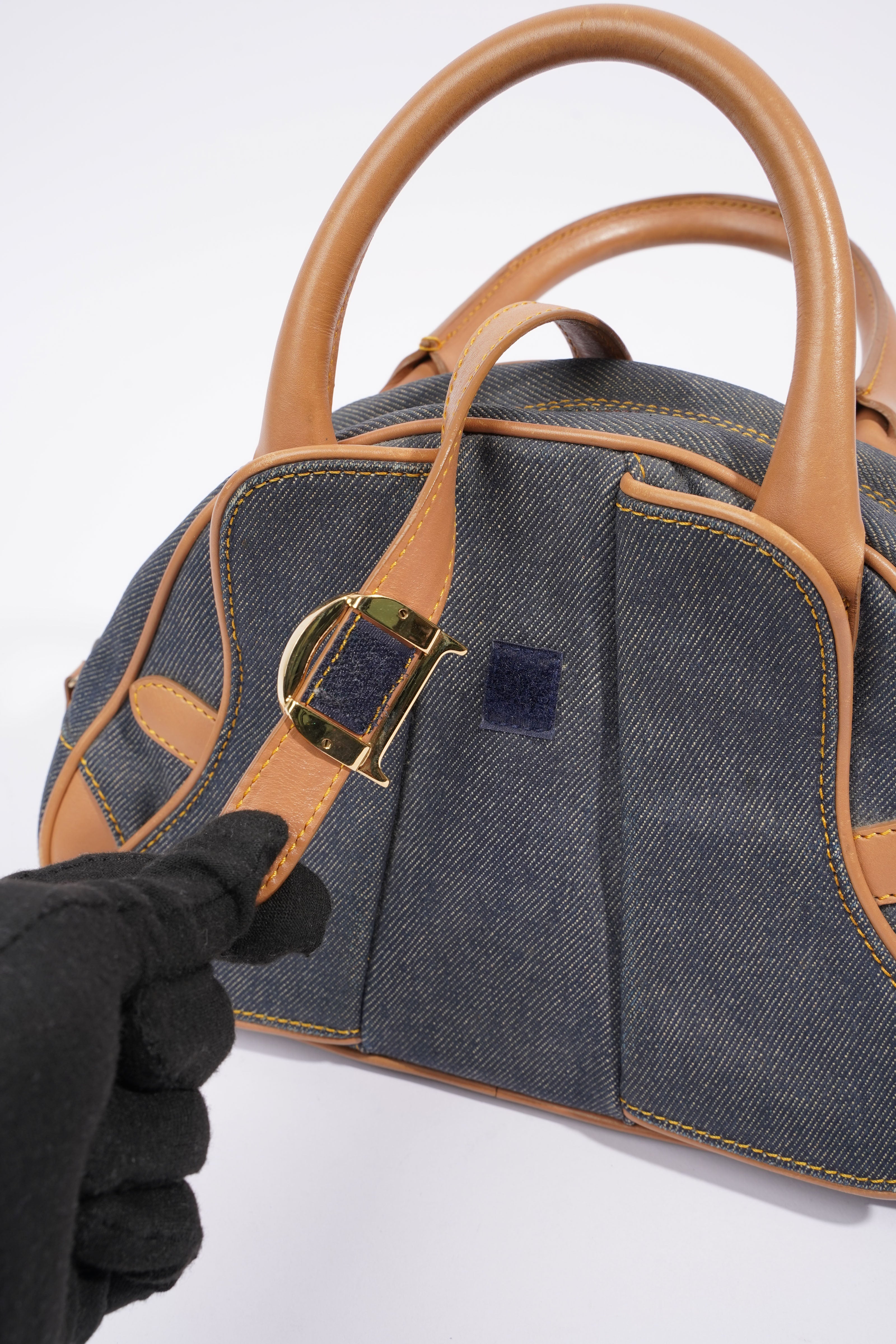 Christian Dior D Logo Handbag Denim / Brown Denim