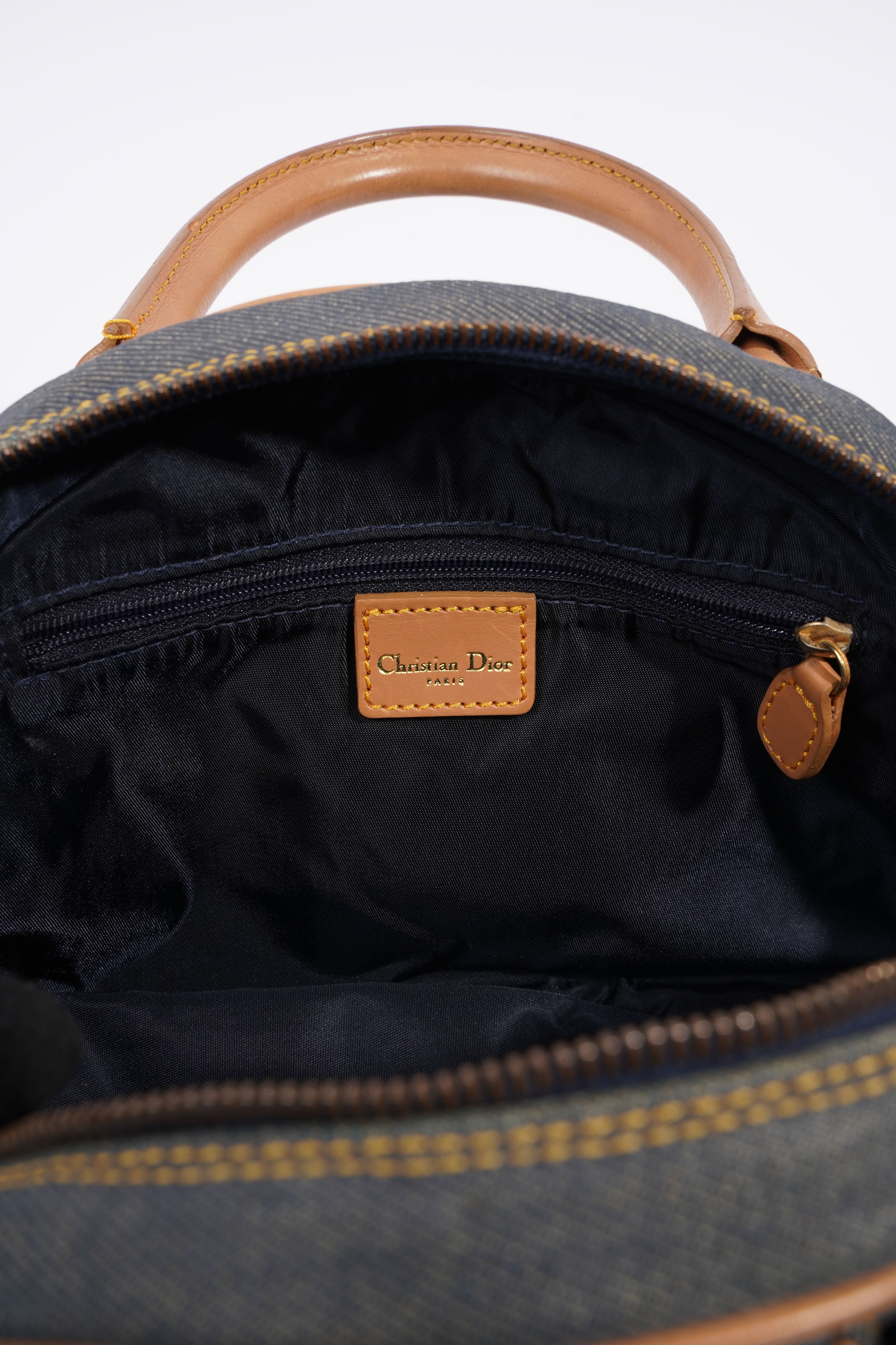 Christian Dior D Logo Handbag Denim / Brown Denim