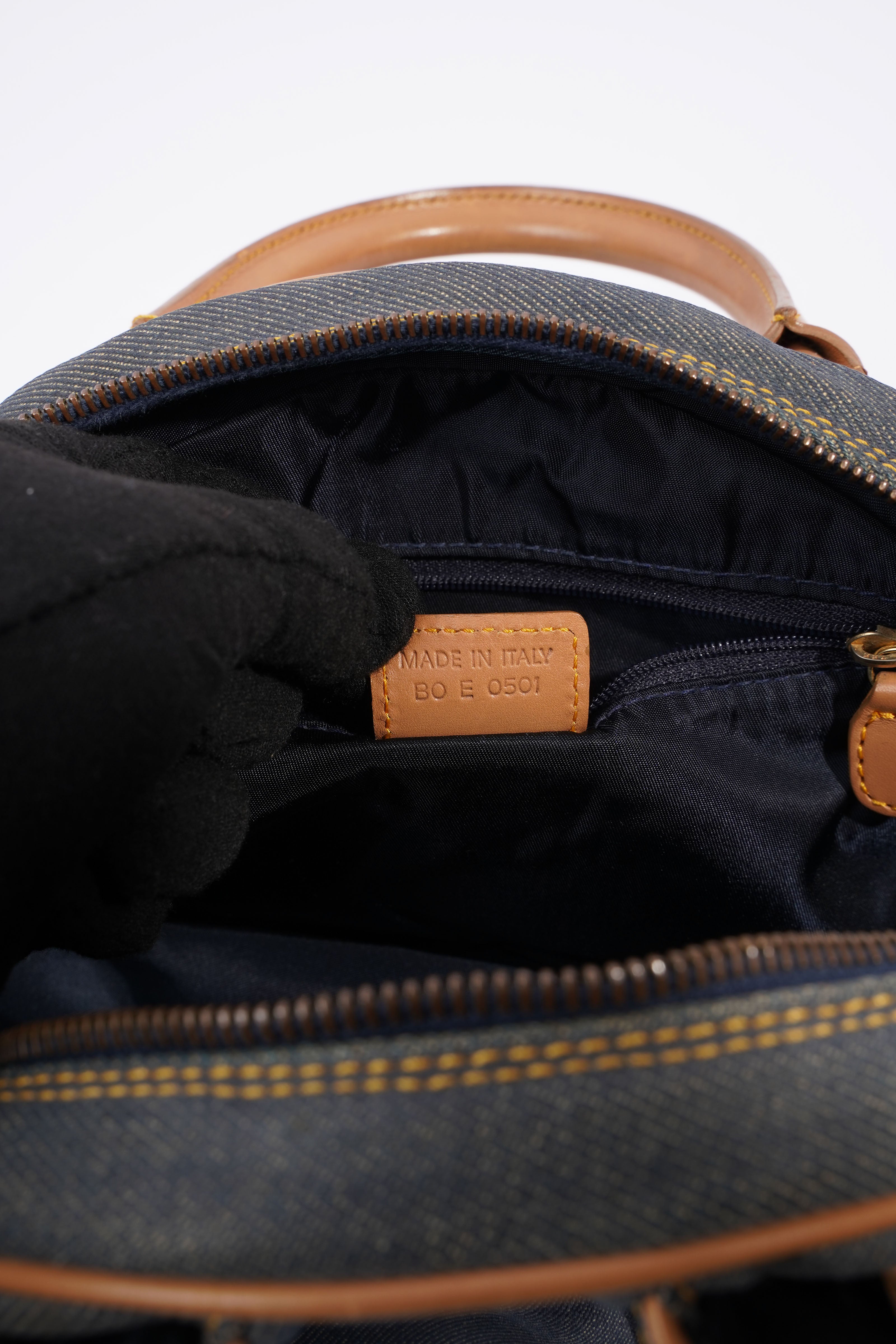 Christian Dior D Logo Handbag Denim / Brown Denim