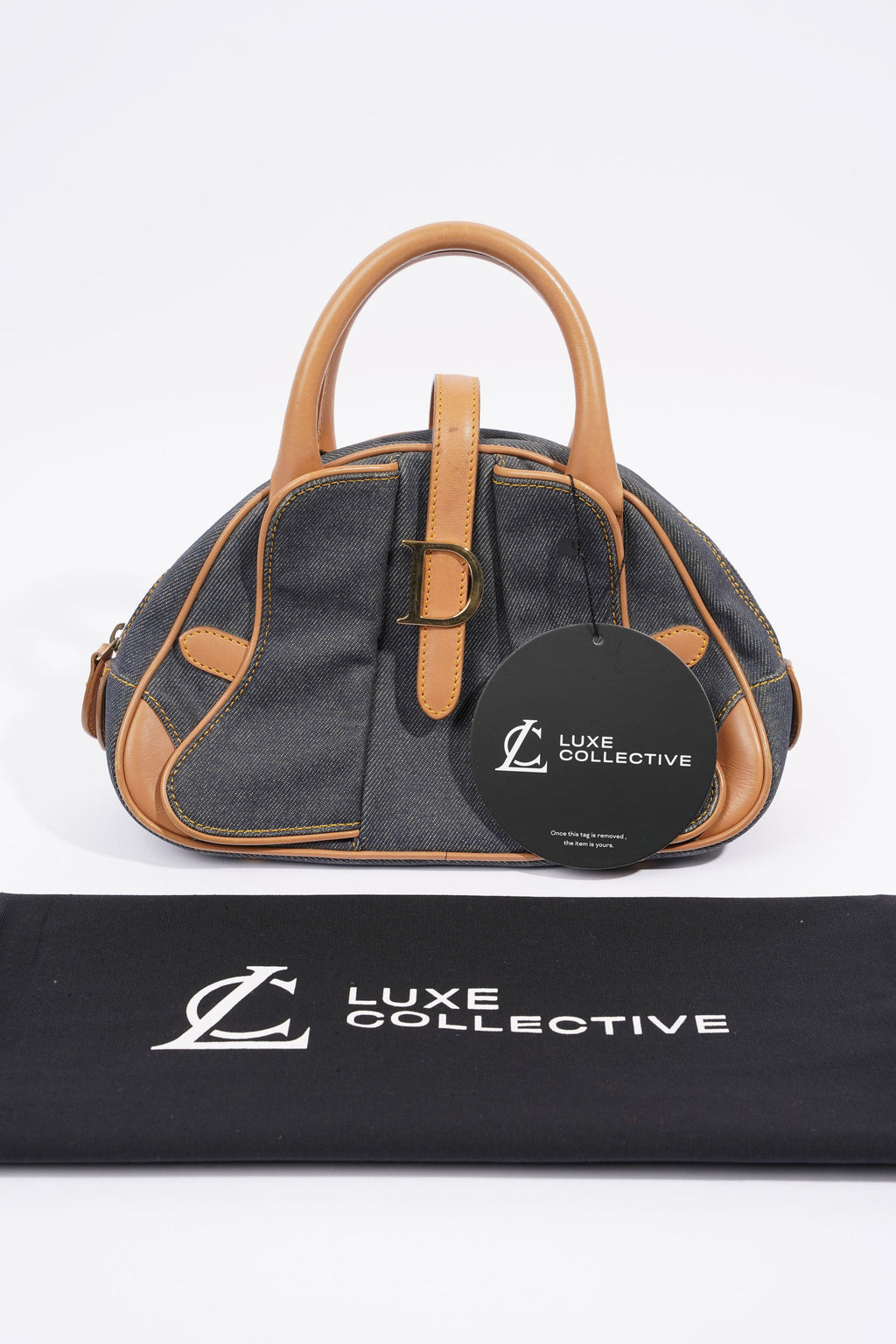 Christian Dior D Logo Handbag Denim / Brown Denim