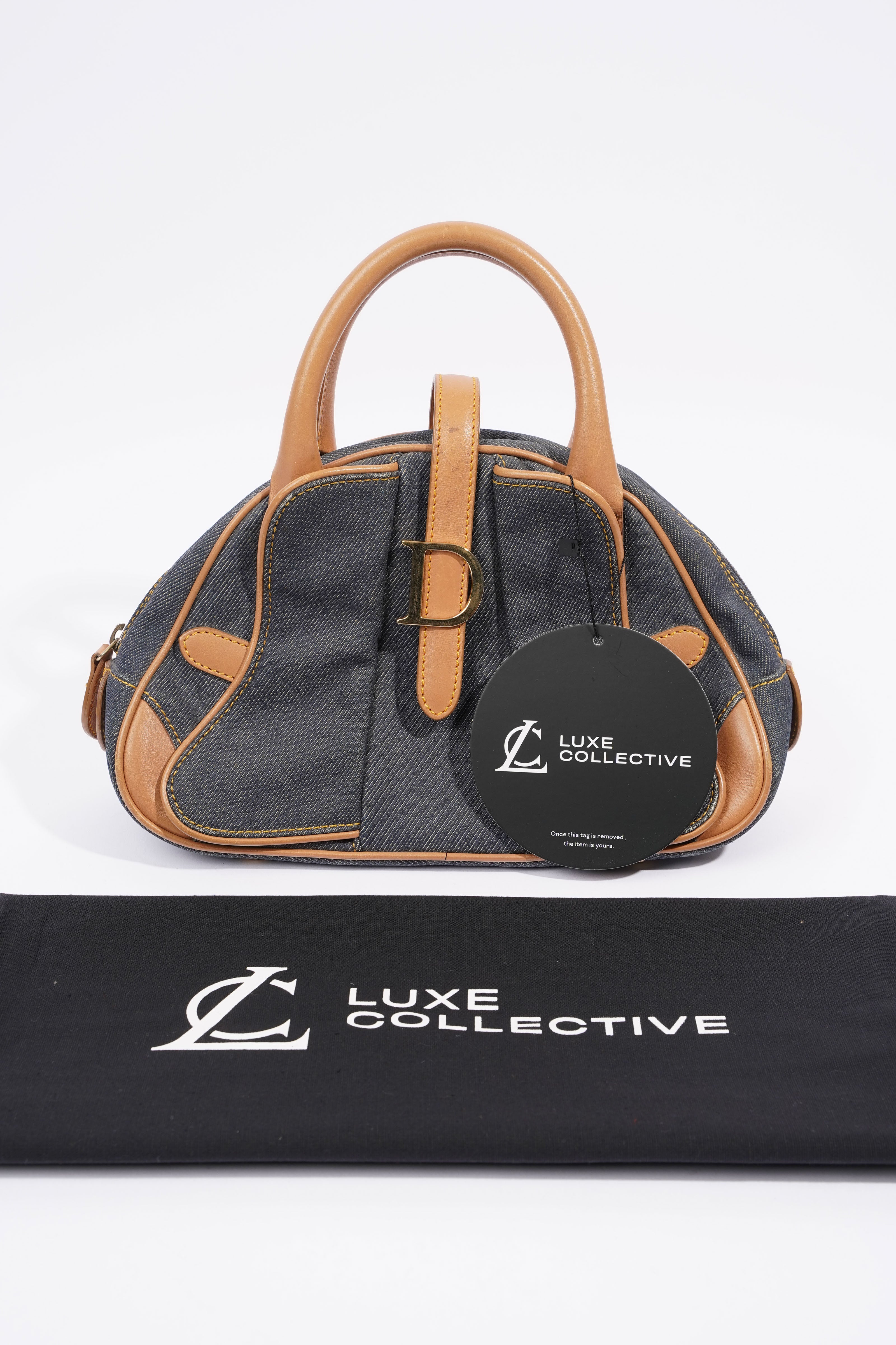 Christian Dior D Logo Handbag Denim / Brown Denim