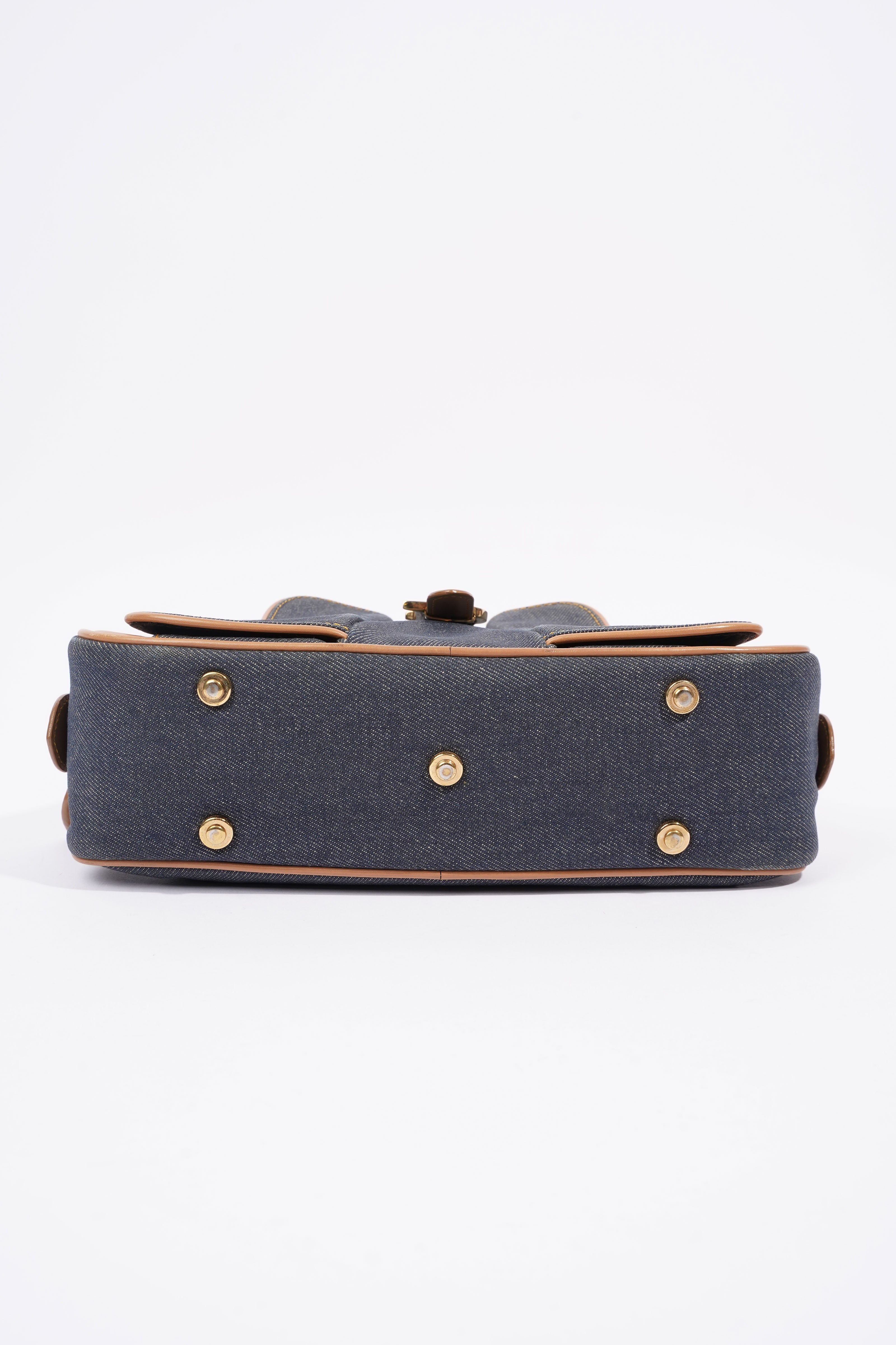 Christian Dior D Logo Handbag Denim / Brown Denim