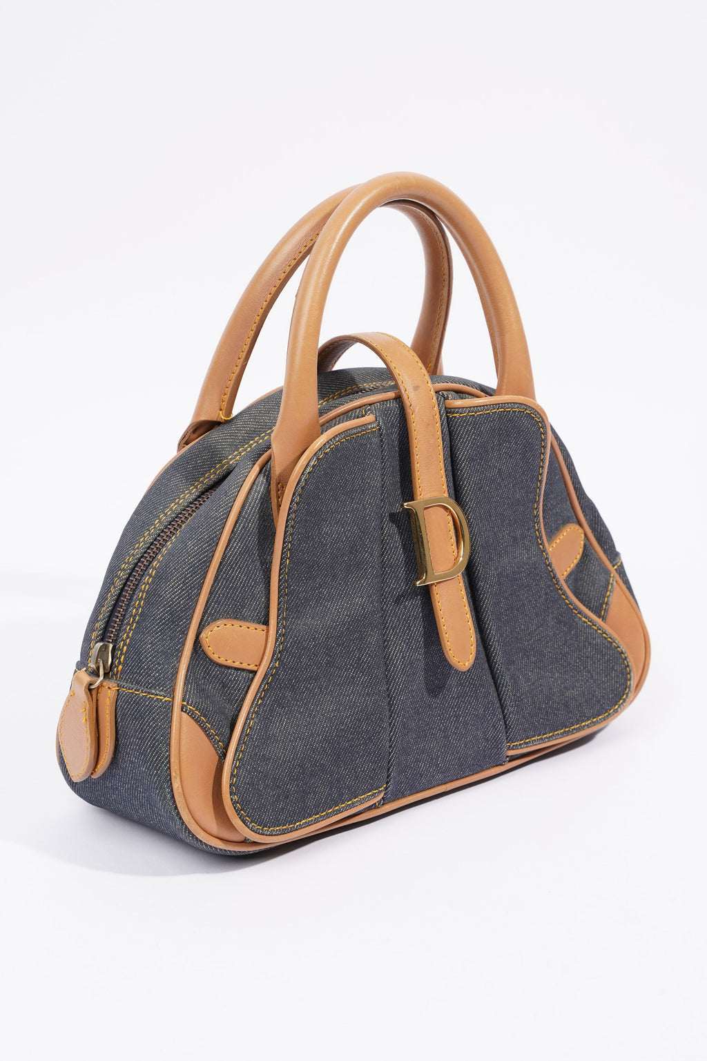 Christian Dior D Logo Handbag Denim / Brown Denim