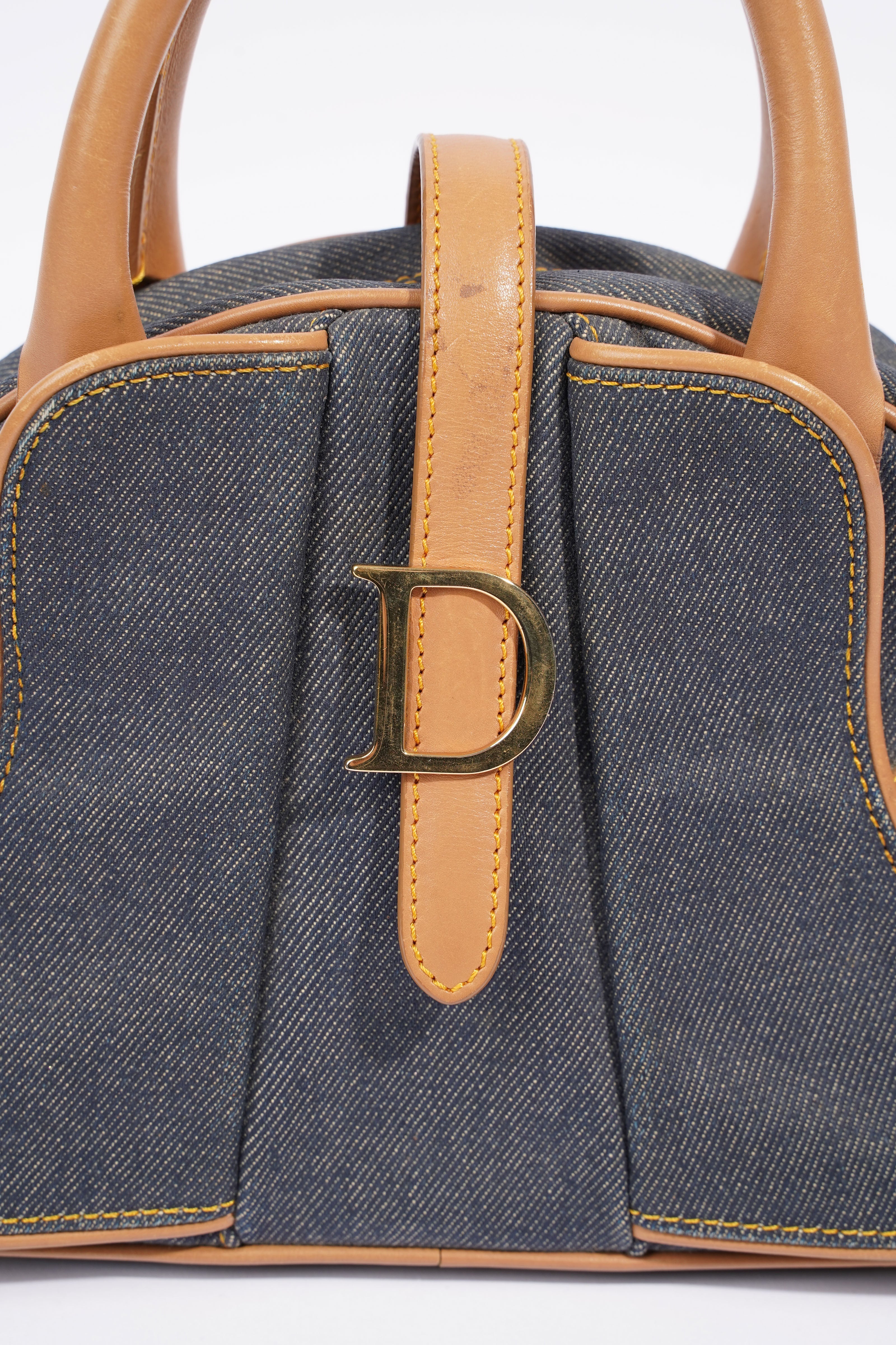 Christian Dior D Logo Handbag Denim / Brown Denim