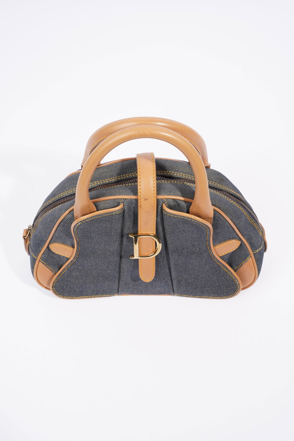 Christian Dior D Logo Handbag Denim / Brown Denim