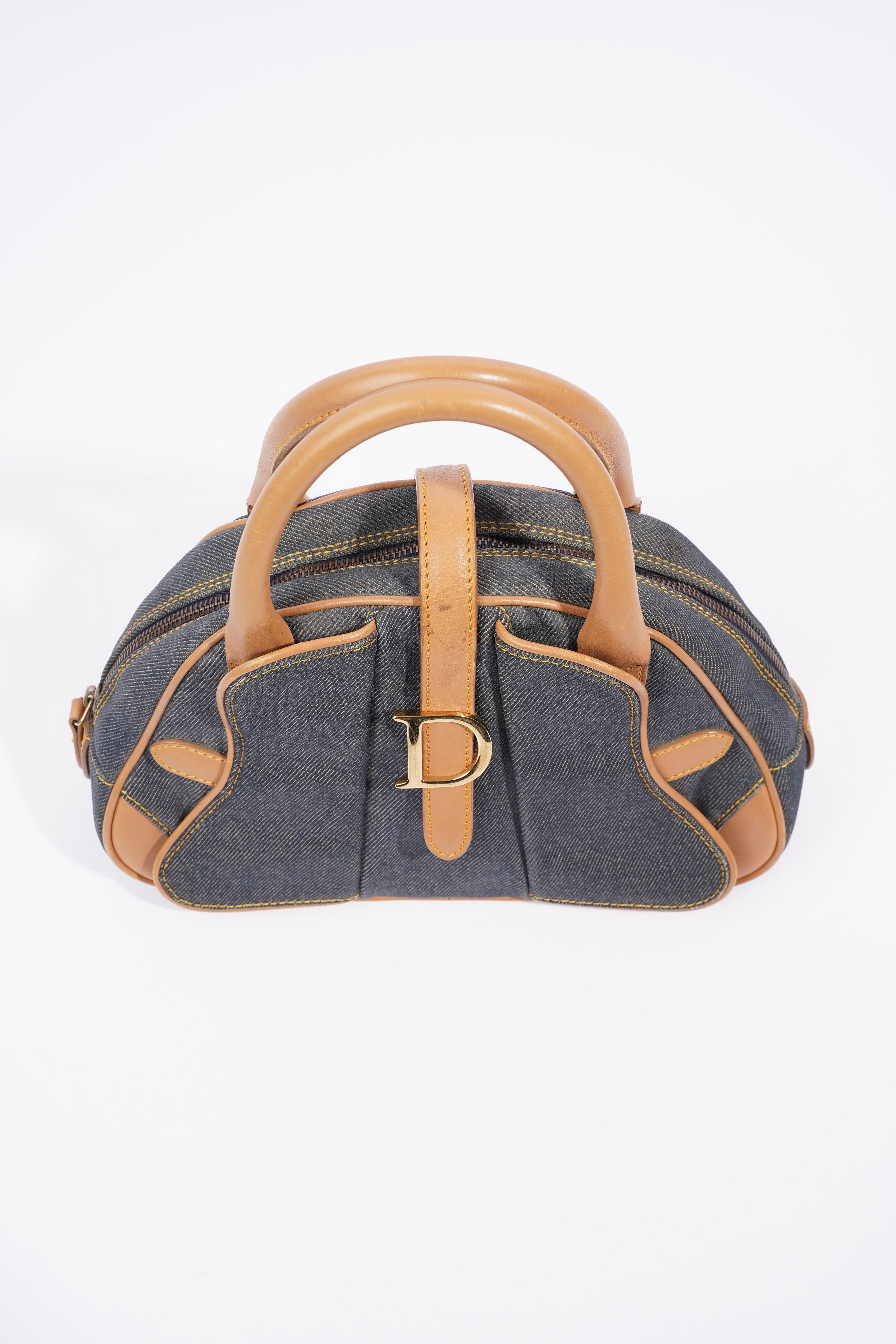 Christian Dior D Logo Handbag Denim / Brown Denim