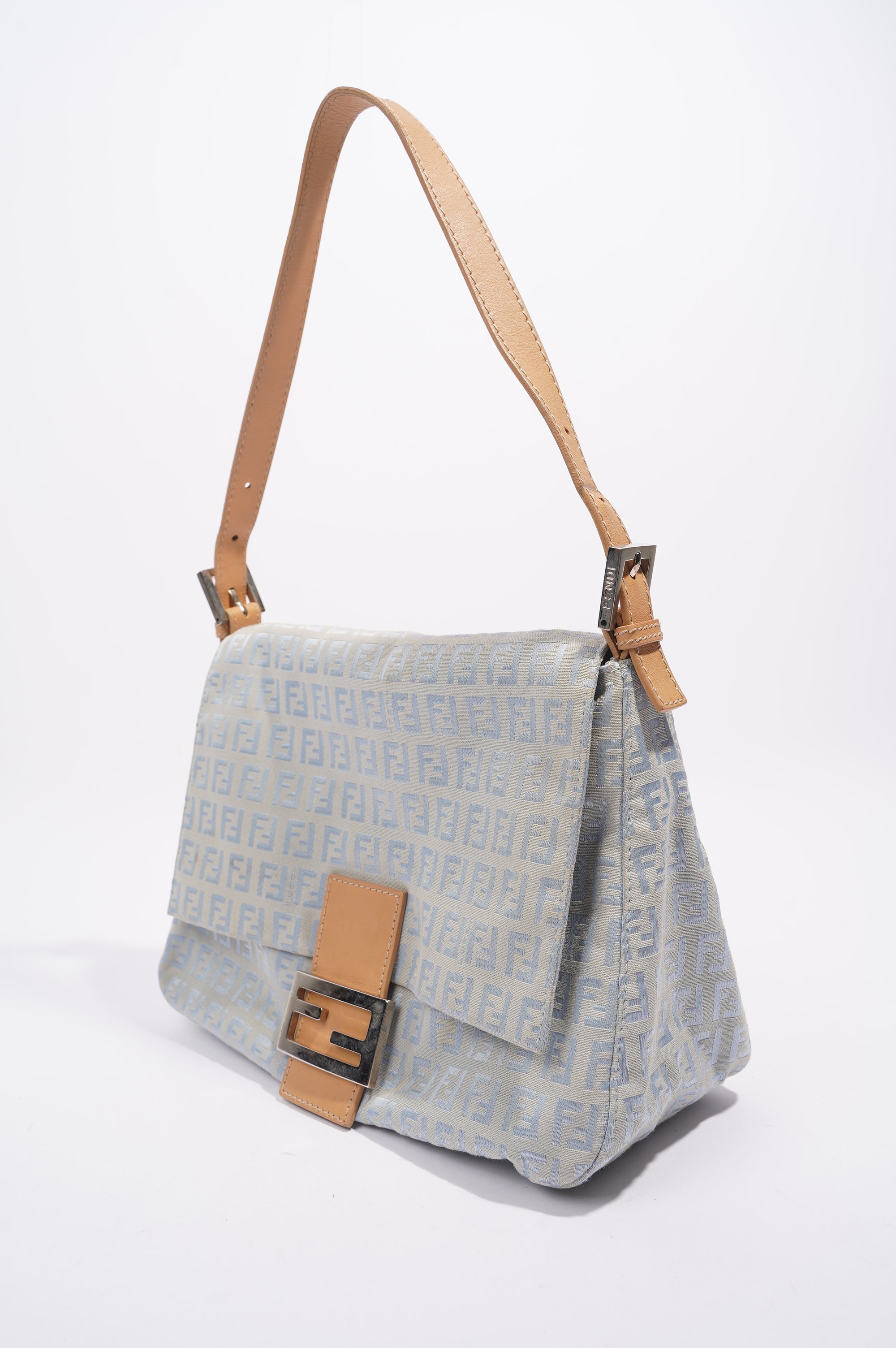 Fendi Mamma Zuccha Flap Bag Blue Canvas Small