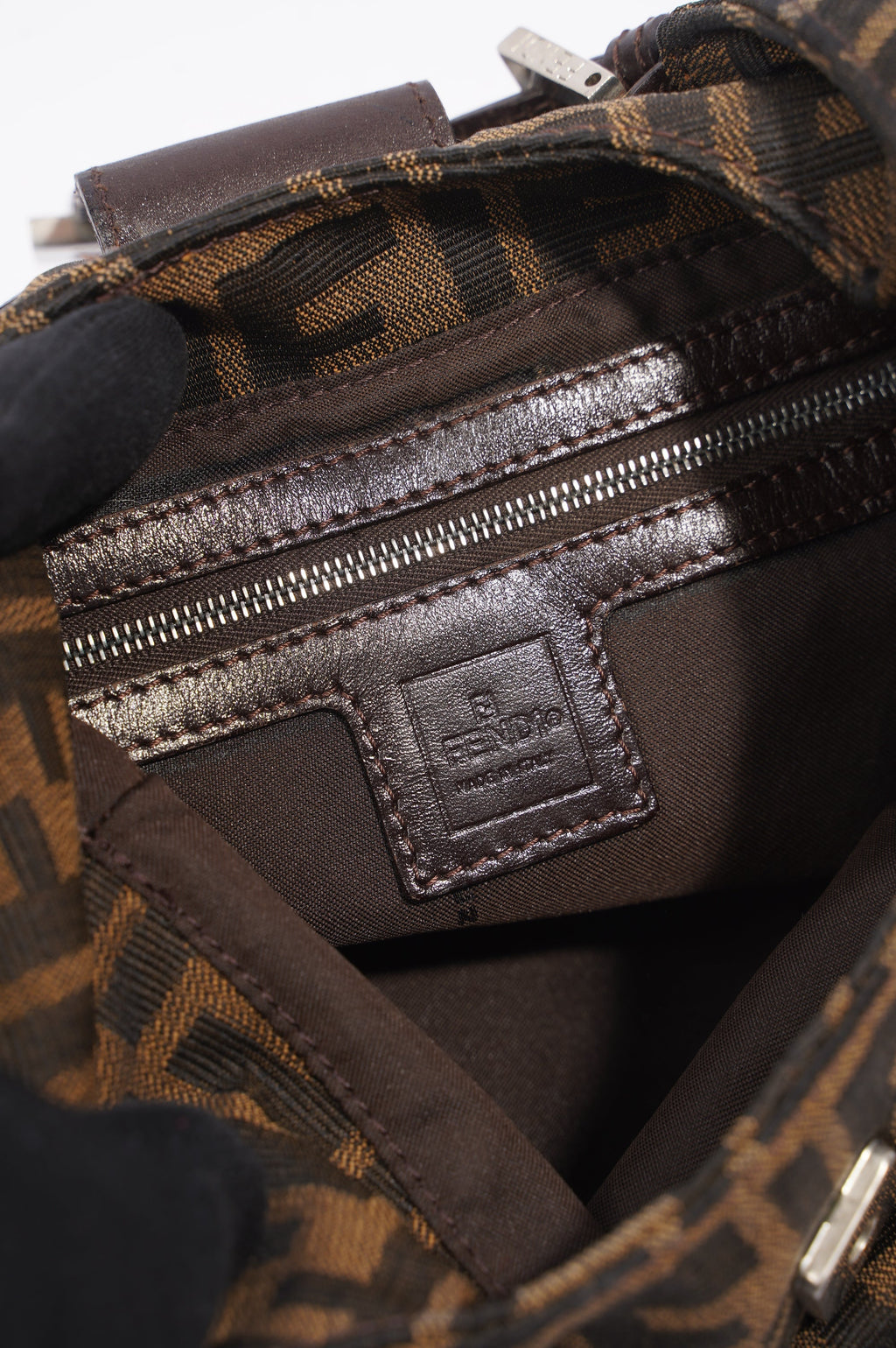 Fendi Zucca Croissant Shoulder Bag Brown Canvas