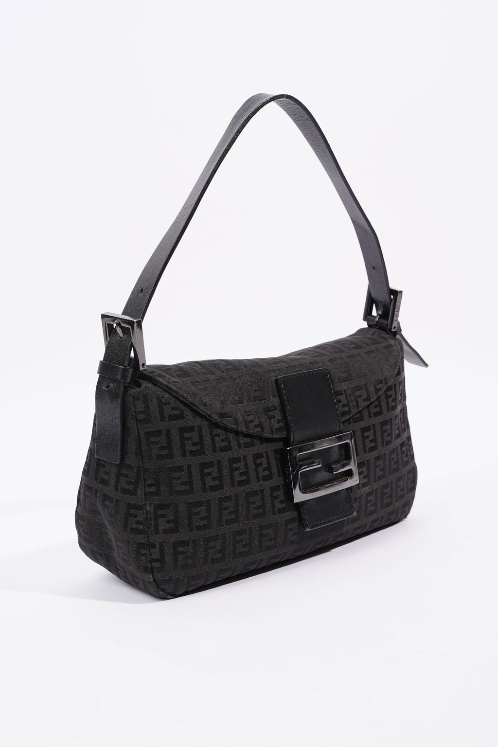 Fendi Zucchino Canvas Shoulder Bag Black Canvas
