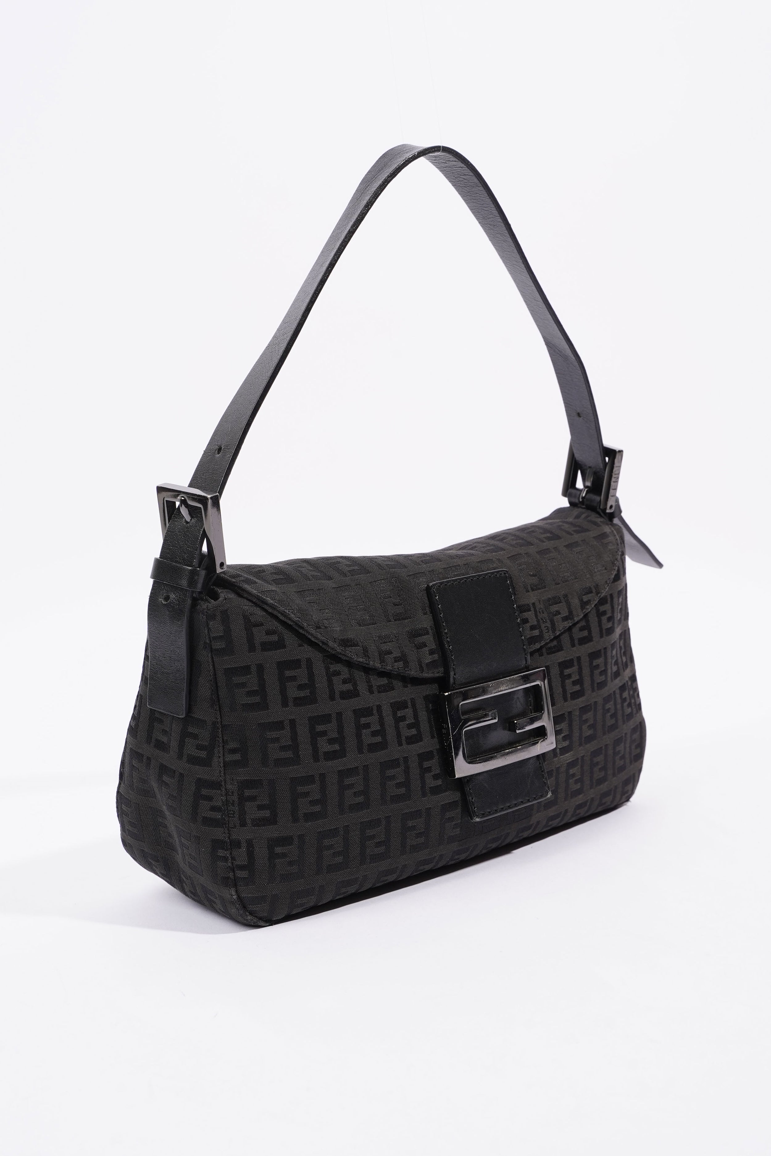 Fendi Zucchino Canvas Shoulder Bag Black Canvas