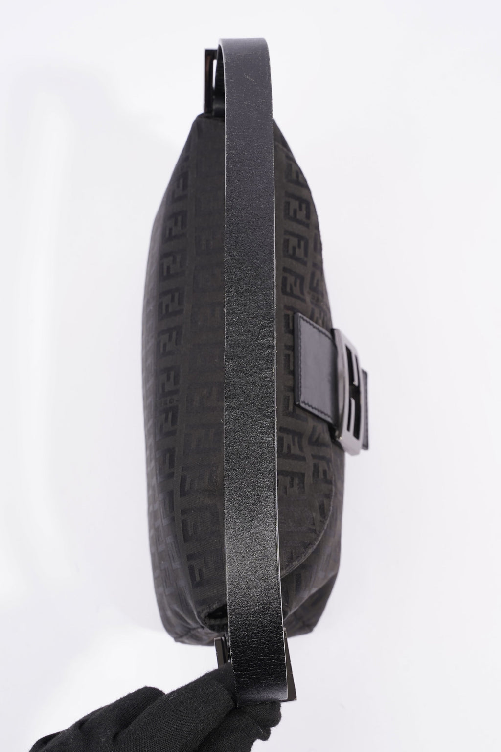 Fendi Zucchino Canvas Shoulder Bag Black Canvas